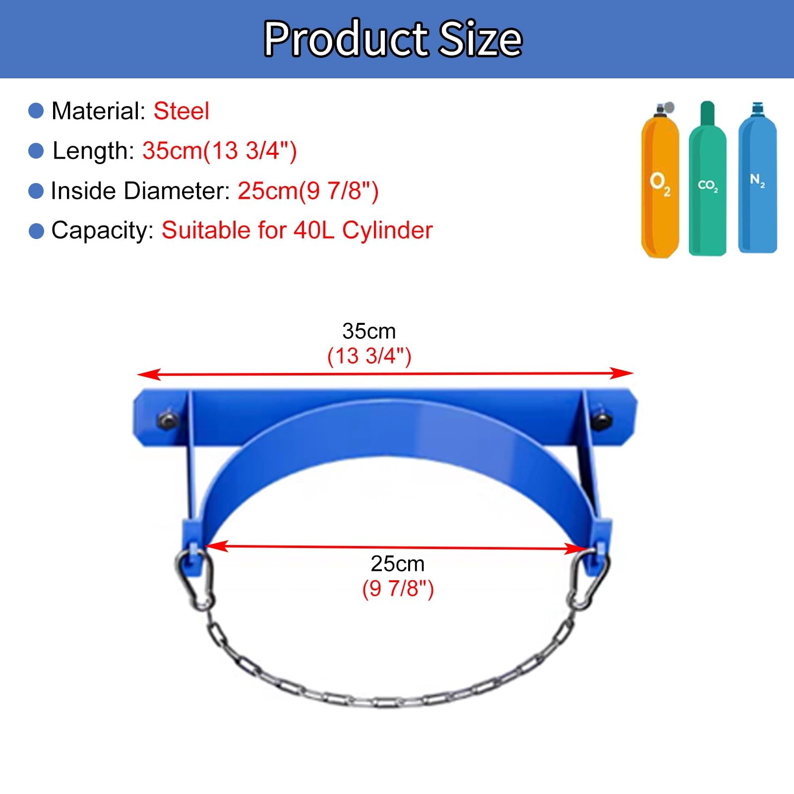 Soportes para Bombonas de Oxígeno Soporte de Pared para Botella de Oxígeno con Cadena de Seguridad y Tornillo, Soporte de Acero para Cilindro de Nitrógeno/ Acetileno/ Propano, Resistente para Tanque d