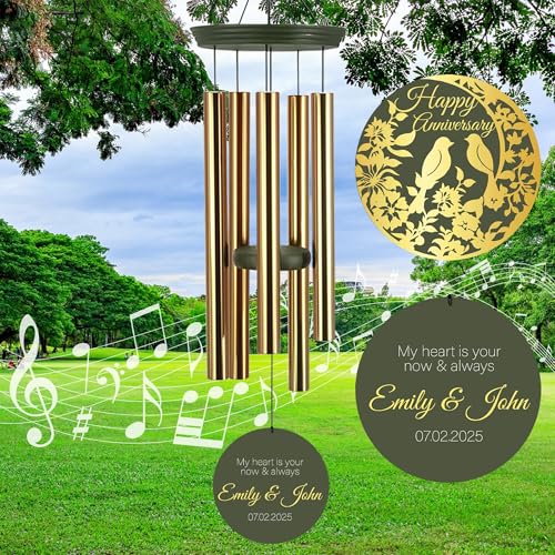 Image of ASTARIN Happy Anniversary Wind Chimes Personalized, Deep Tone Wind Chimes for Memory Day, for Couple Friends Wife Husband, Marriage Keepsake Gift Ideas