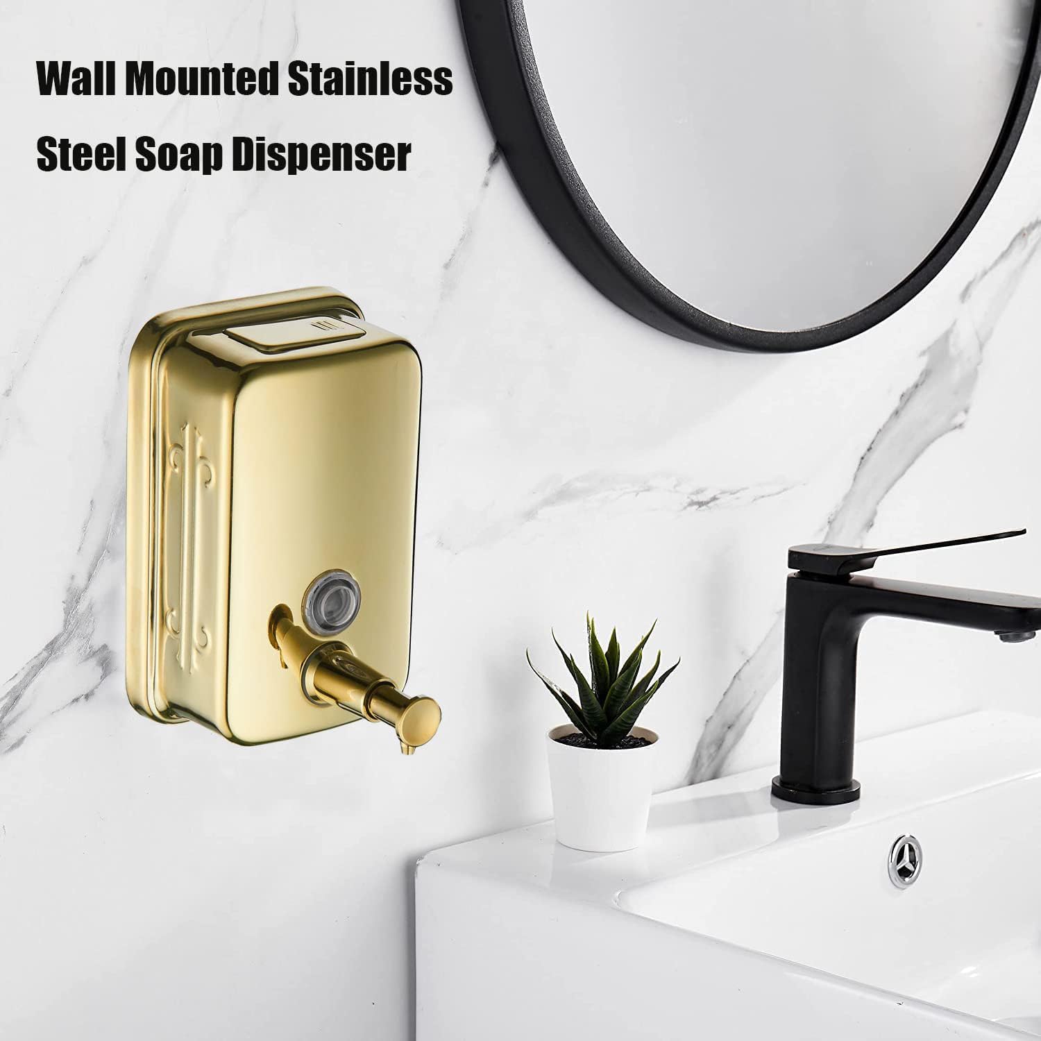 Matte 304 Stainless Steel Soap Dispenser, Commercial Soap Dispenser Wall Mounted, Strong Anti-Rust and Waterproof for Bathrooms, Hotels, Restaurants Gold(500ml/17 fl oz)