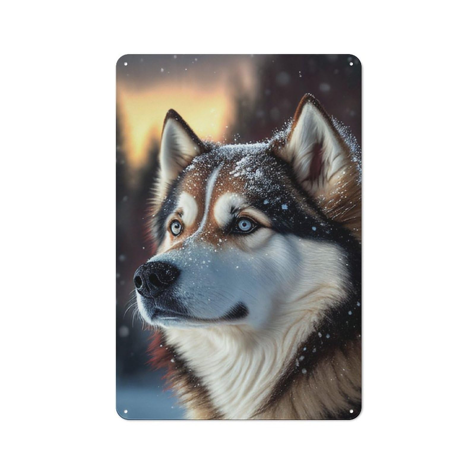 Junmoney Style-10 Industrial Decorative Metal Plaque 30X20cm Featuring Winter Wolf Portrait, Urban Room Decor For Flat, Bar, Studio Or Gallery Wall