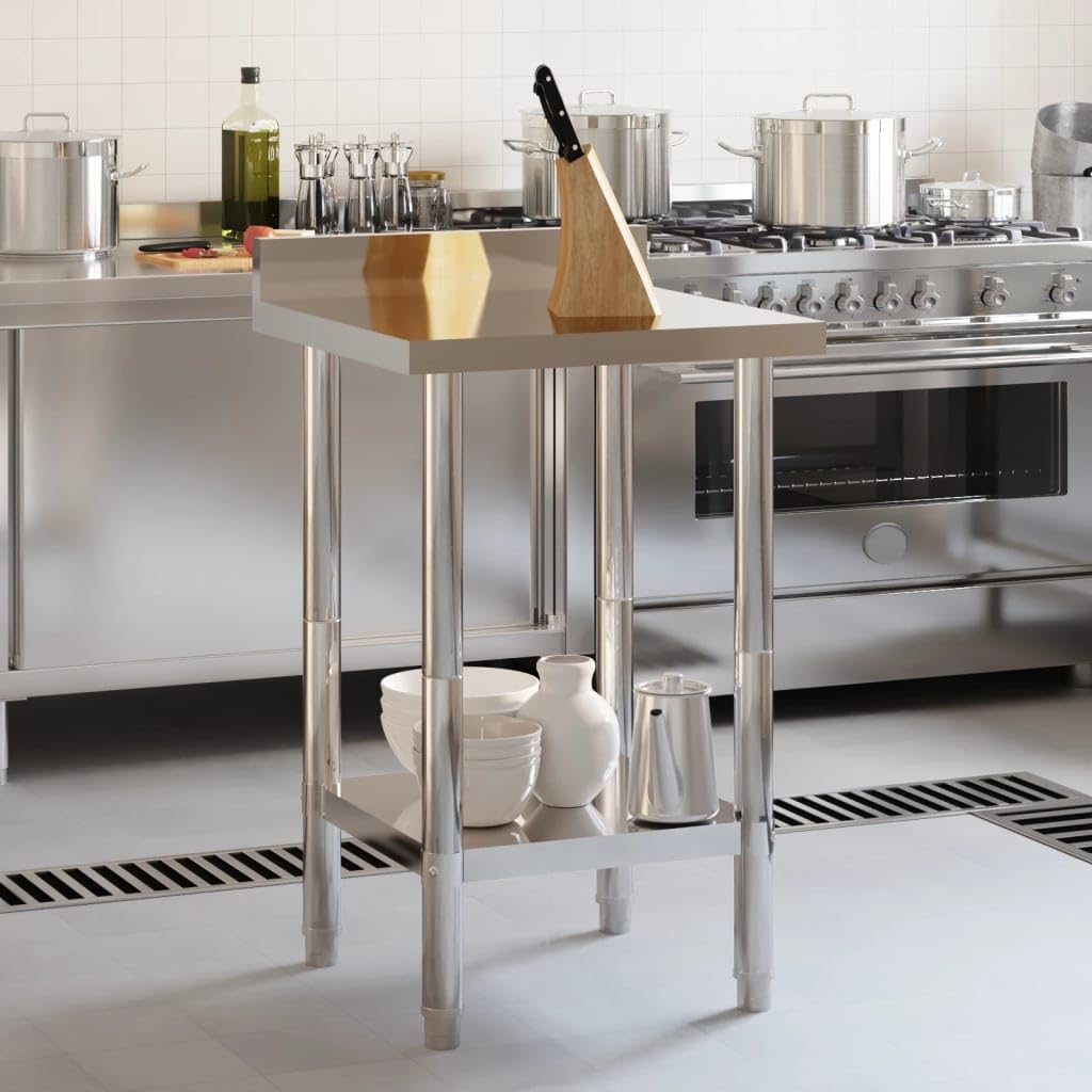 Mesa de trabajo cocina acero inoxidable 55x55x93 cm con estante y respaldo