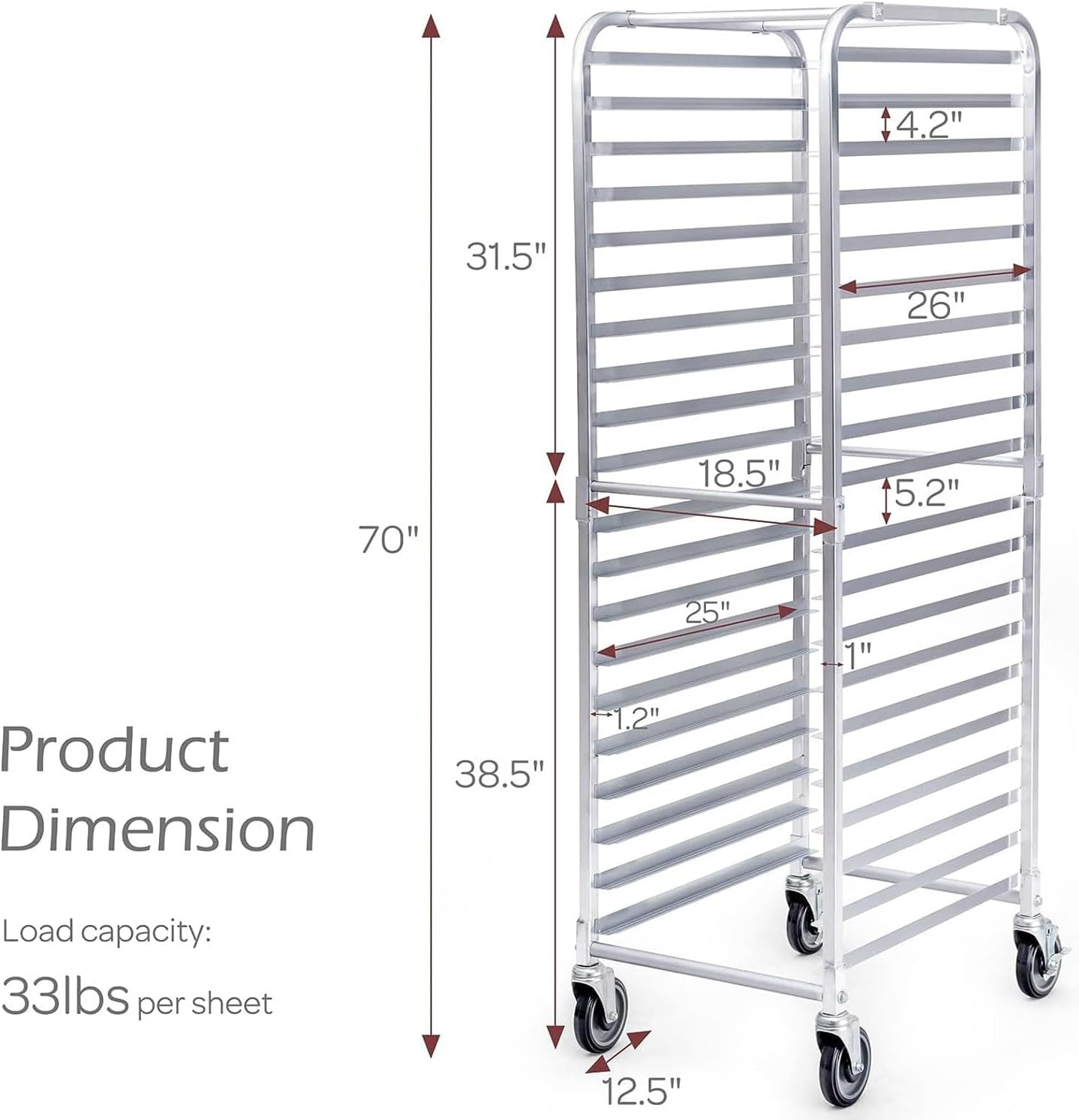 20-Tier Aluminum Sheet Pan Rack - Mobile Bakery Cooling Rack with 4 Wheels for Home & Commercial Kitchens, Ideal for Restaurants & Pizzerias
