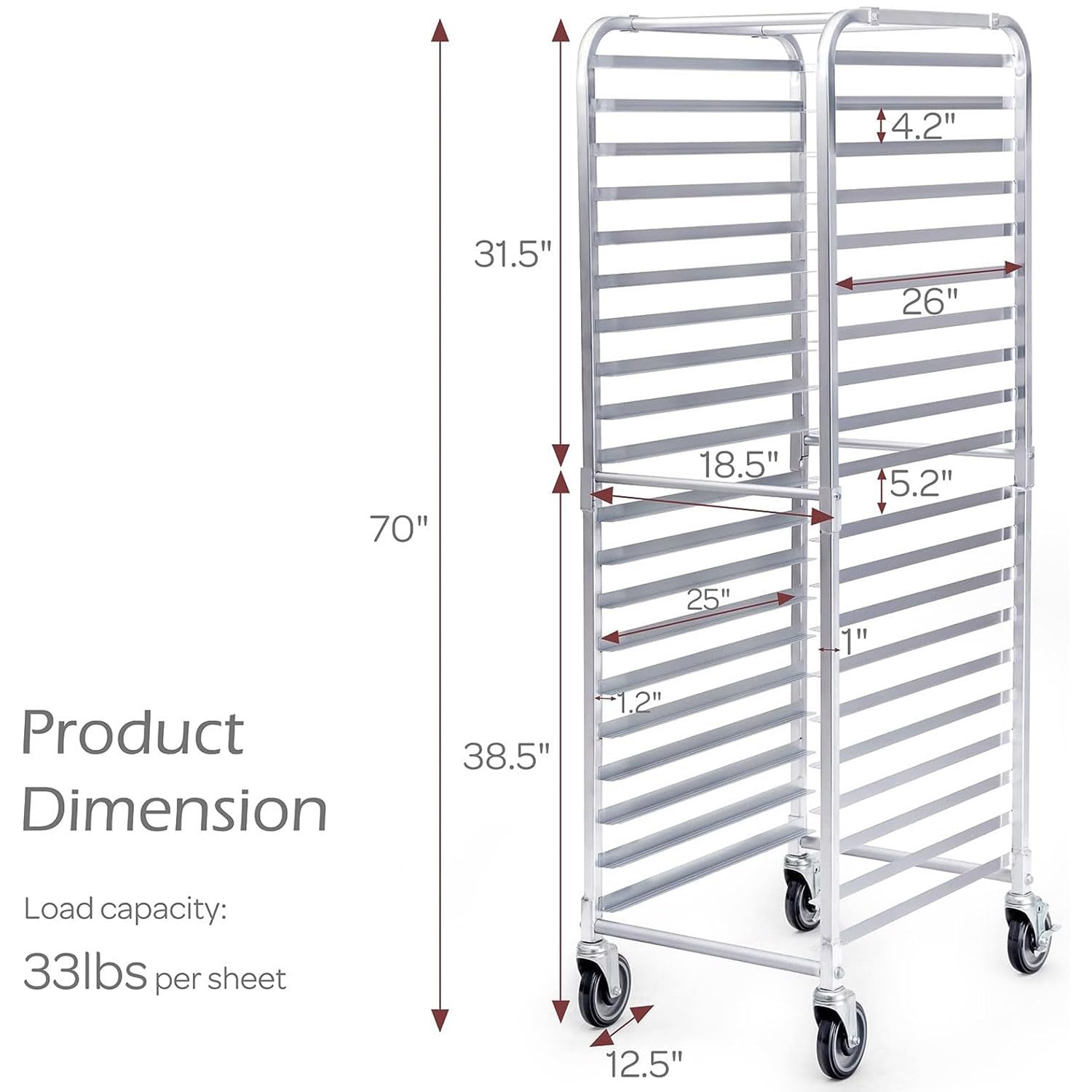 Scaffale mobile in alluminio a 20 ripiani con 4 ruote, perfetto per panetteria, cucine domestiche e commerciali, ideale per ristoranti, pizzerie e catering