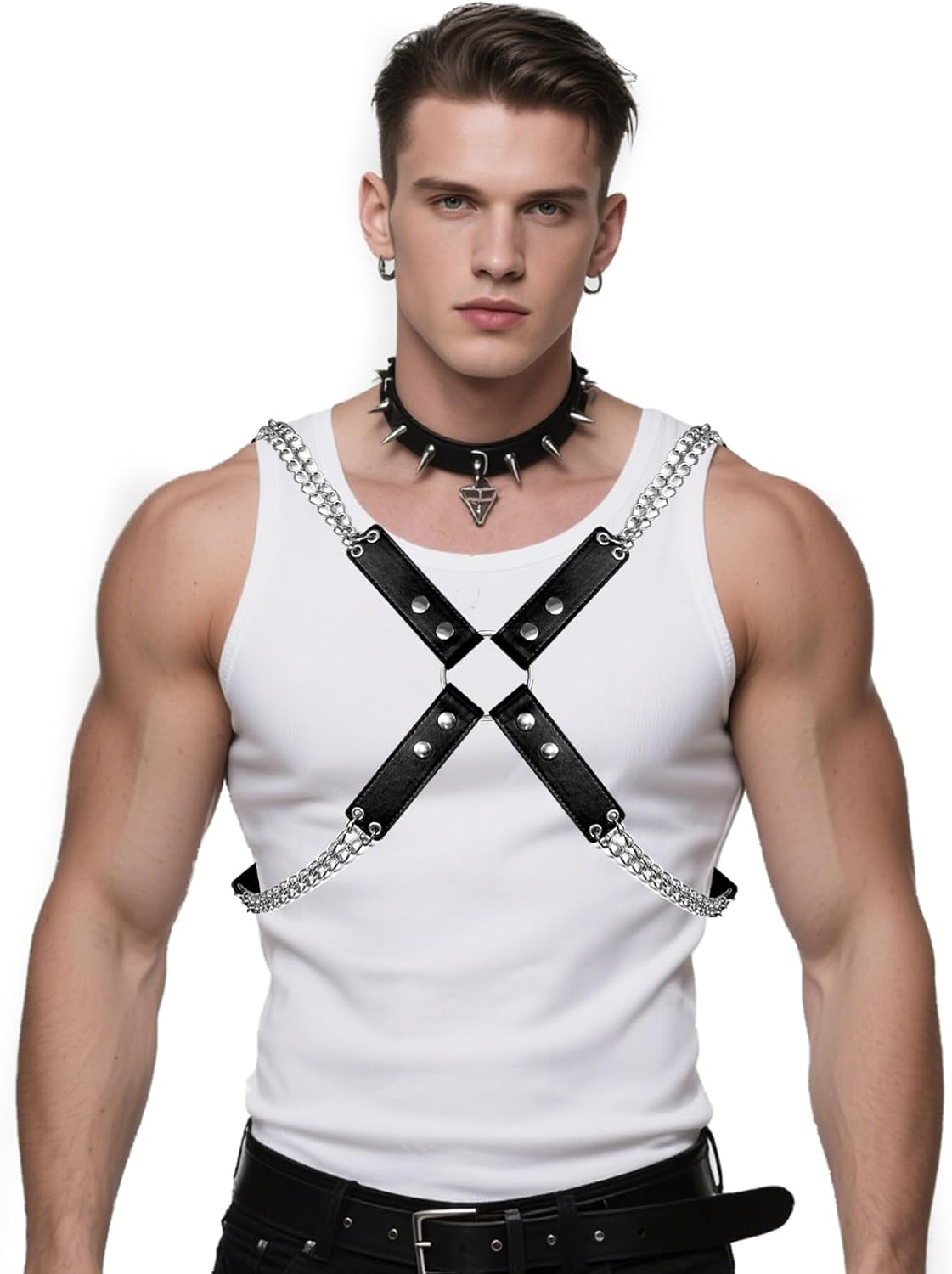 Handmade Punk Men's PU Leather Harness - Adjustable Straps with Alloy Buckles, Unique Gothic Fashion Accessory