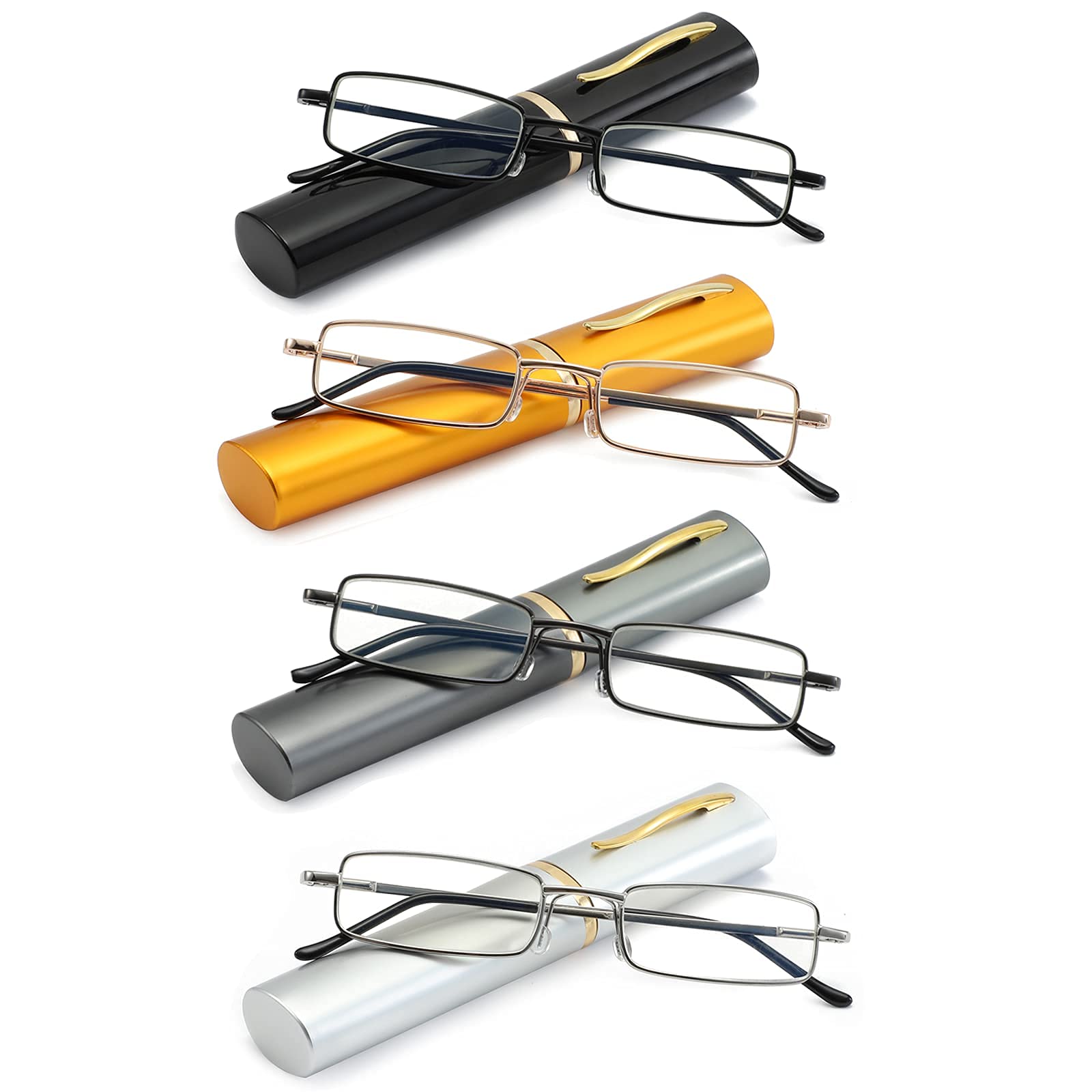 OWTXIS Blue Light Blocking Reading Glasses - Slim Pocket Readers with Pen Clip Case Mini Lightweight Readers