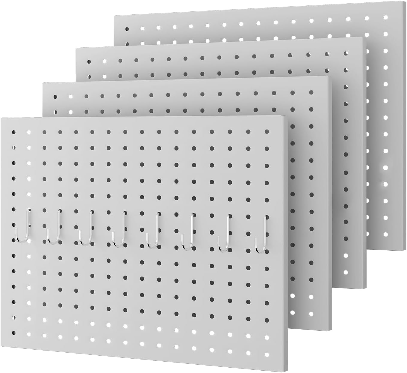 Peg Board,4 Pack Metal Pegboard Panels with 8 Hooks,PegBoard Wall Organizer,16"x12" Steel PegBoard for Walls,Tools,Garage,Office,Kitchen