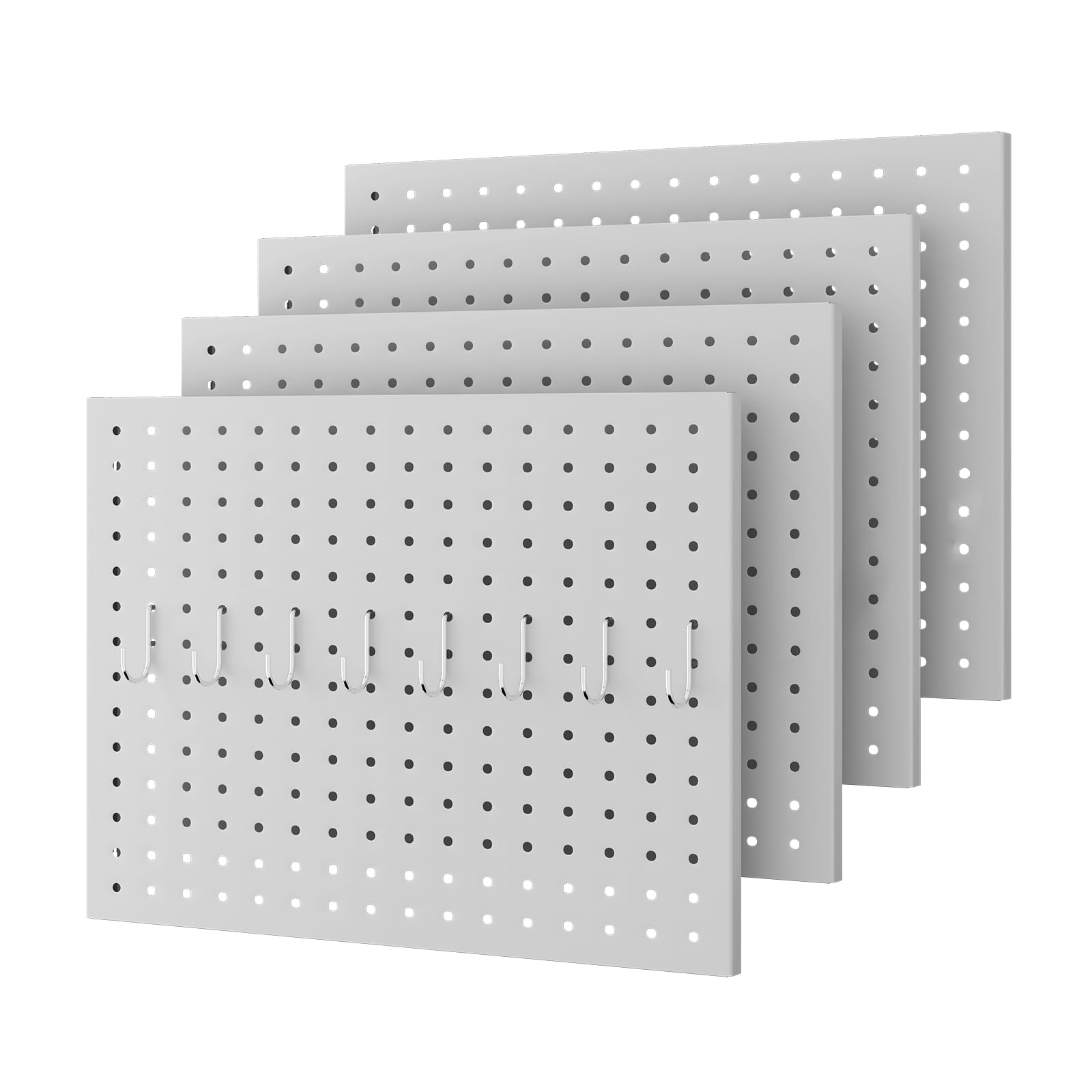 Peg Board,4 Pack Metal Pegboard Panels with 8 Hooks,PegBoard Wall Organizer,16"x12" Steel PegBoard for Walls,Tools,Garage,Office,Kitchen