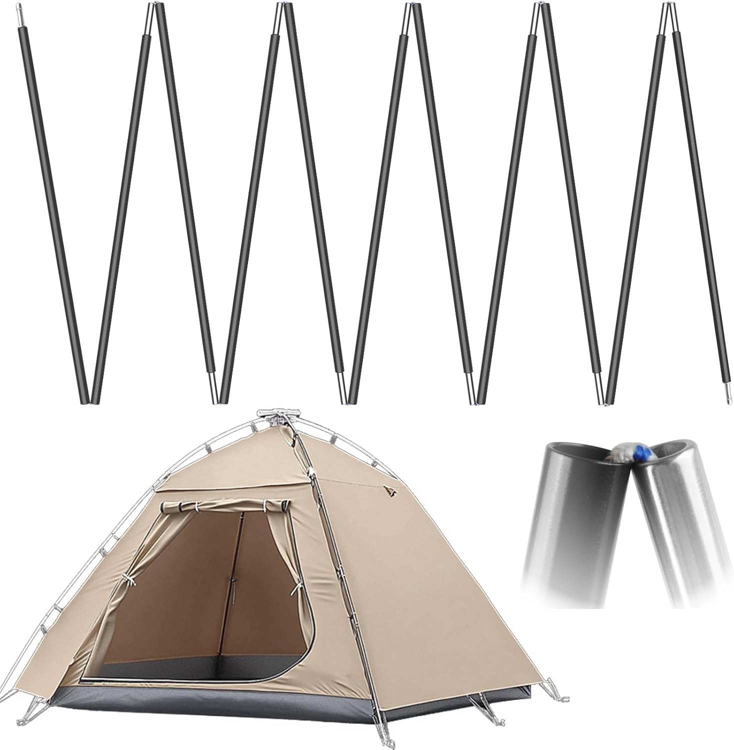 Neween Aluminum Tent Poles Replacement, Black Pre-Assembled Tent Pole, 7001 T6 Heated Camping Rod Parts Set of 2 for Hiking Outdoor Camping Backpacking (Black, 12ft)
