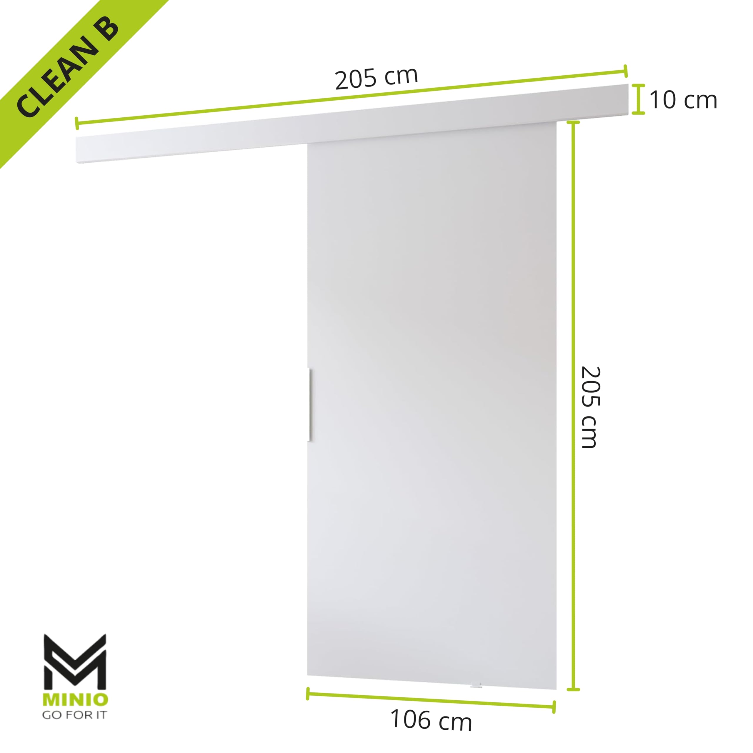 MINIO go for it - Schiebetür Komplettset CLEAN B Schiebetüren 106 cm Breit | Wandmontage, Schiebetürsystem, Zimmertüren - Grau Matt
