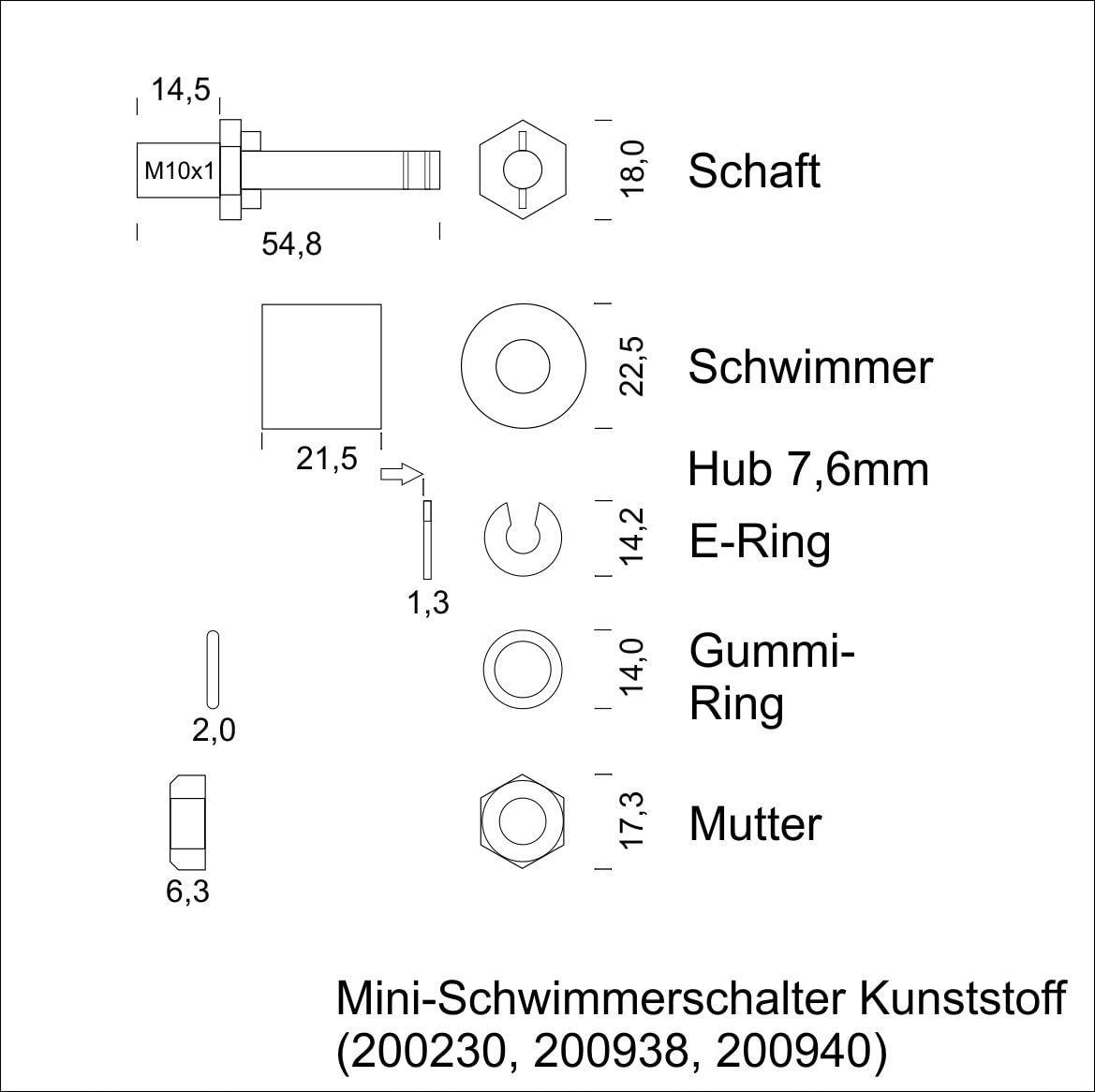 Schabus 200940 Mini Schwimmerschalter Kunststoff 2,5 m Kabel, made in Germany, Öffner- oder Schließerkontakt | schaltet ab 4cm Pegelhöhe