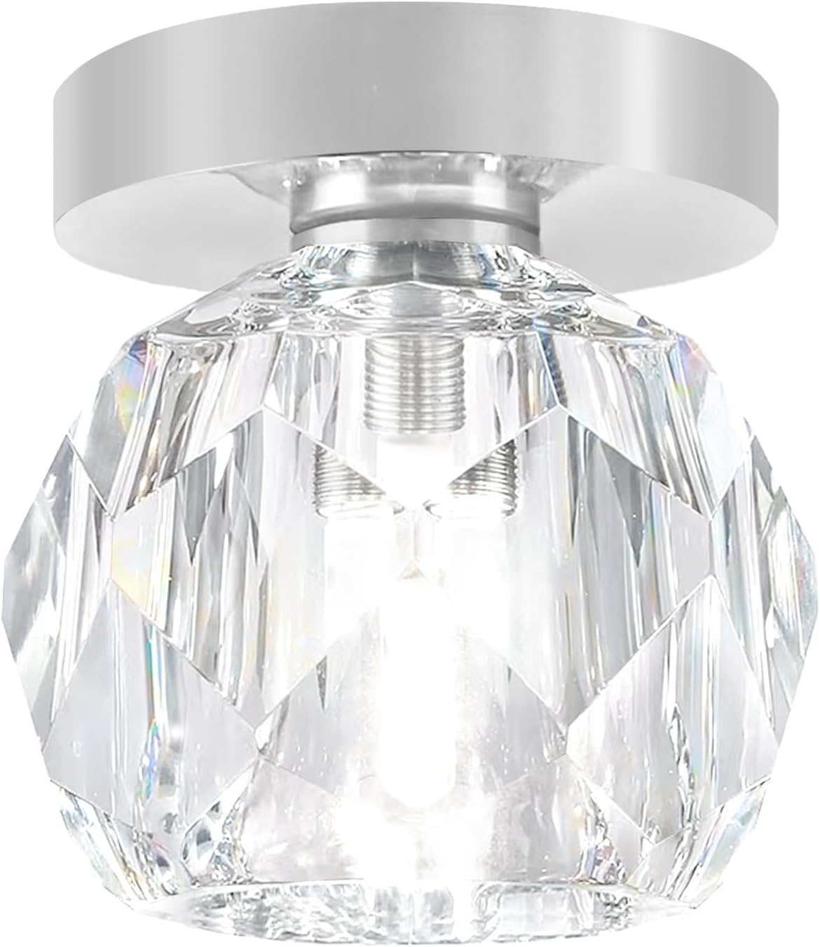 3.9in Mini Crystal Ceiling Light Modern Round Chrome Flush Mount Ceiling Light, LED Small Chandelier for Hallway Bedroom Foyer Kitchen Bathroom 2700K Warm White
