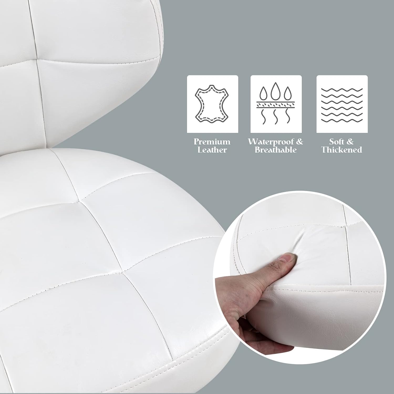 Paddie Pedicure Stool for Nail Tech, Hydraulic Salon Spa Stool Back Support Short Height Adjustable Swivel Chair, Massage/Tattoo/Esthetician/Shop/Medical, White