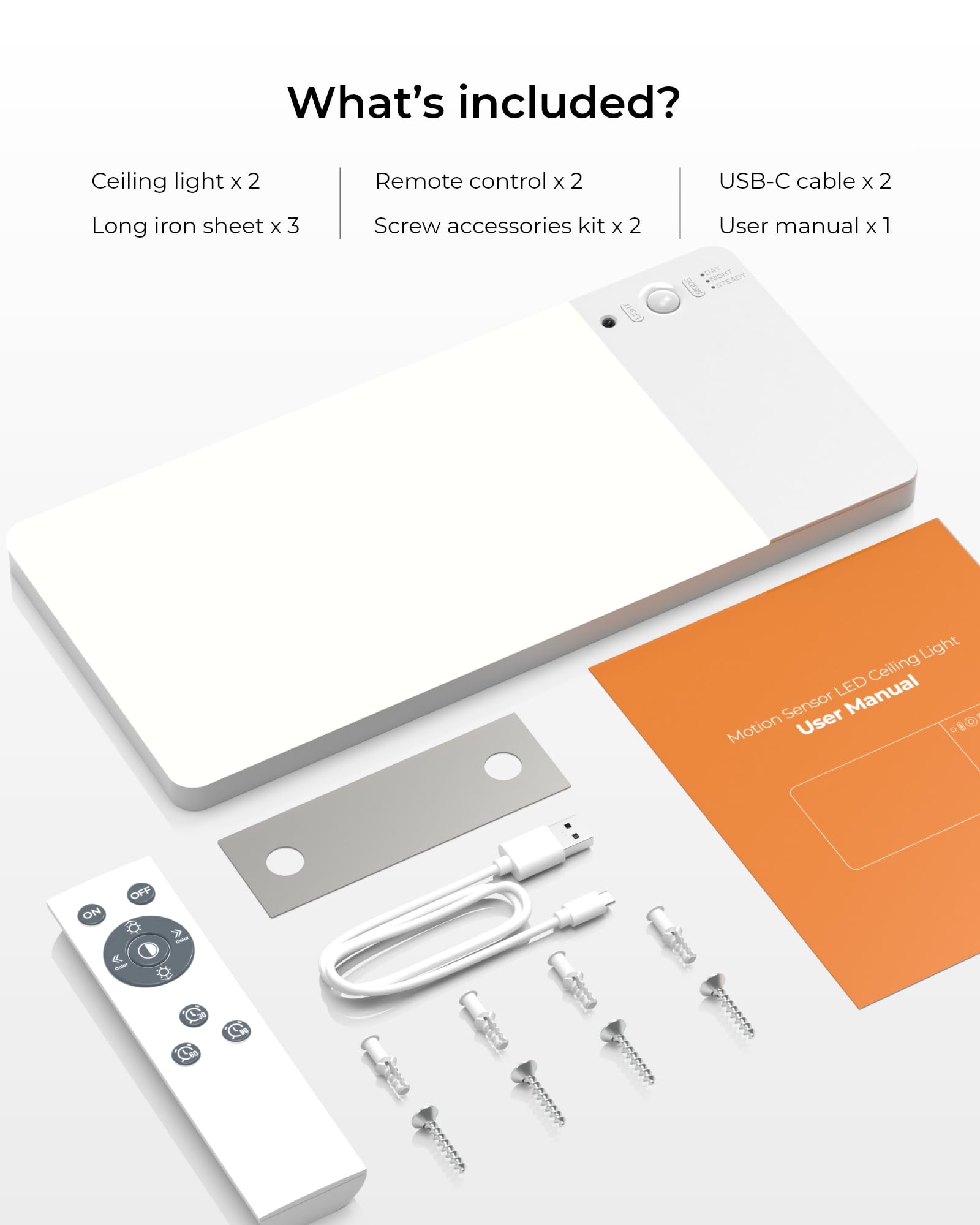 FULEN Lampada da soffitto ricaricabile con aggiornamento del rilevatore di movimento, luce per armadio con batteria da 12000 mAh, doccia a LED, bagno, cantina
