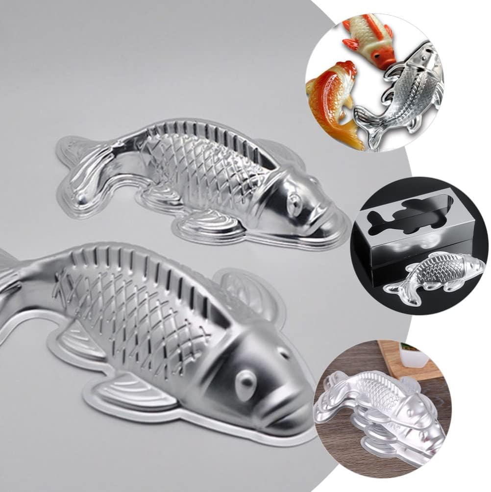 Kichvoe 2pcs Fish Shape Baking Mold Aluminum Cake Jelly and Chocolate Diy Mold for Creative Rice Cake Making Baking Tools for Home and Dessert Shops