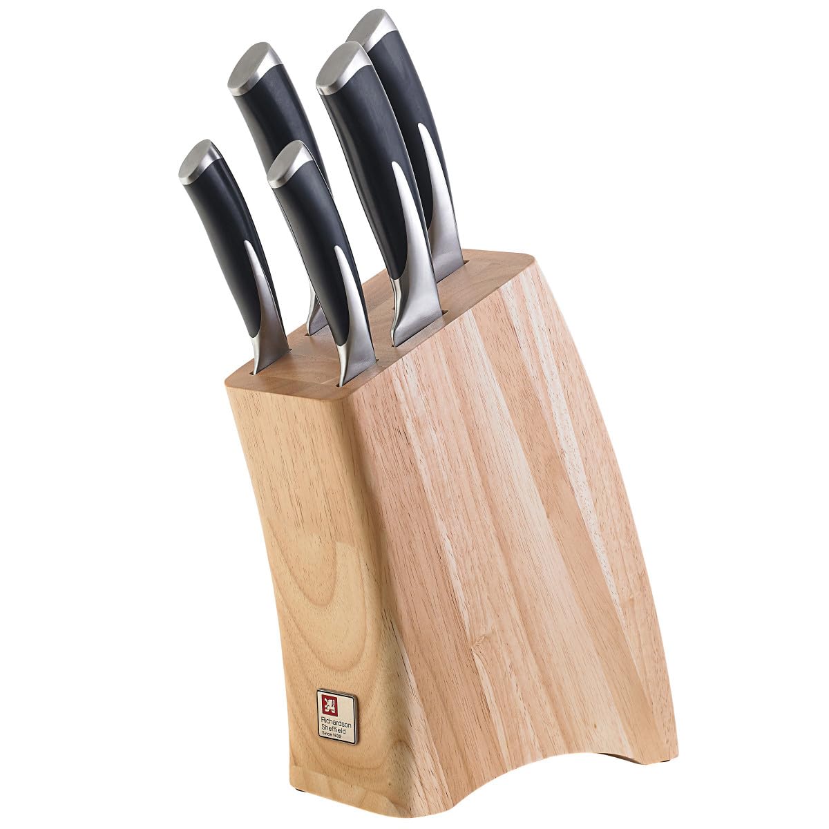 Kyu KY050 5 Piece Knife Block Set Black Handles Stainless Steel UK Brand 25 Year Guarantee