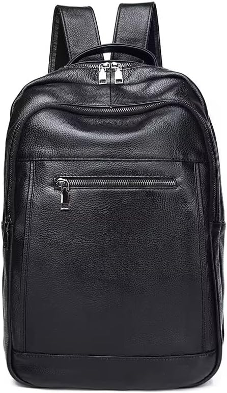 Genuine Leather Backpack for Men with15.6 inch Laptop Computer Compartment, Cowhide Shoulder Bag, Black Daypack, college Backpack Rucksack