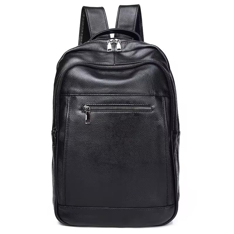 Genuine Leather Backpack for Men with15.6 inch Laptop Computer Compartment, Cowhide Shoulder Bag, Black Daypack, college Backpack Rucksack2