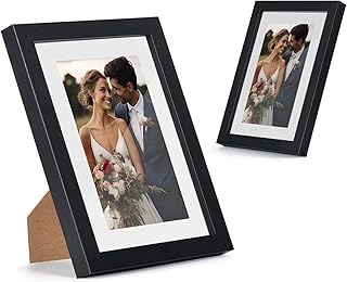 5x7 Picture Frame Set of 2, Wood Photo Frame Display 5x7 Pictures without Mat or 4x6 Photos with Mat, Tabletop or Wall Mount Display Picture Frames for Prints, Photos, Landscape and Kids Artwork