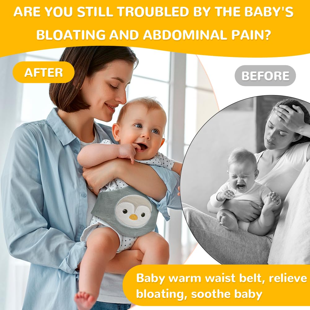 Vicloon Bouillotte Bebe Anti Colique, Ceinture Chauffante Micro, Doublure en Natural Argile, Chaud & Froid, Lavable, pour Soulager Les Douleurs Abdominales et Les Ballonnements-Pingouin