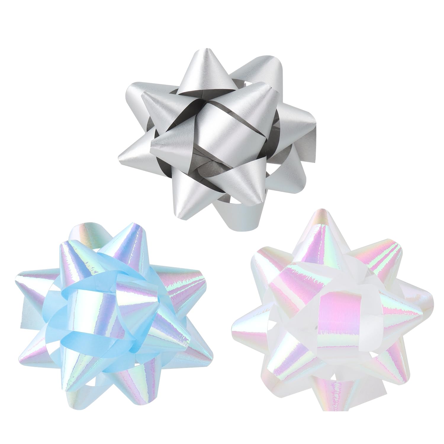 Noeuds Cadeaux Autocollants 60x 5x2 cm Bleu Blanc Gris Noël Anniversaire Mariage