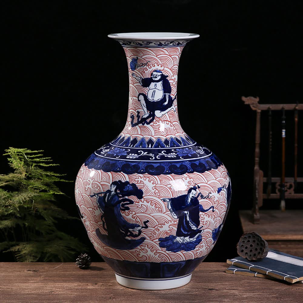 asdchZen 21.4" Super Large Hand-Painted Blue And White Porcelain Vase, Home Ceramic Vase Chinoiserie Floor Vase For Living Room, Bookshelf, Mantle Fireplace, Table Decoration,A