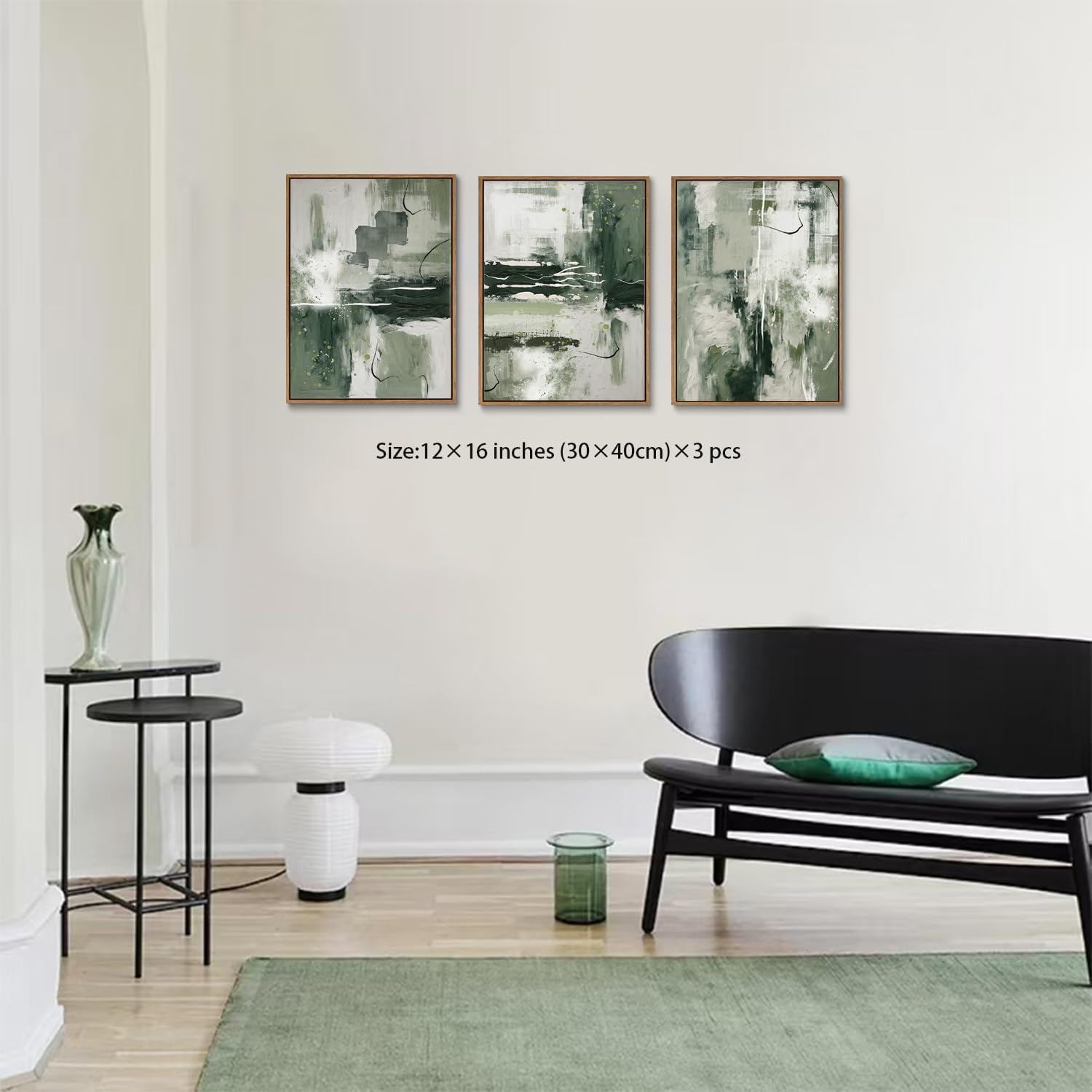 myusuar 3 Piece Large Modern Abstract Canvas Framed Wall Art For Living Room, Sage Green Minimalist Wall Art Decor Posters Prints For Bedroom Office, 12x16in