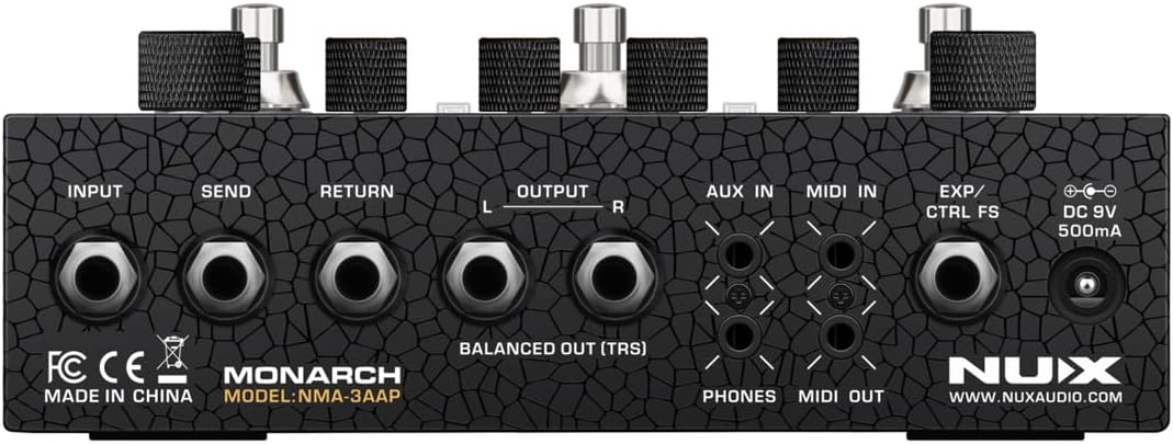 వెనుక view of the NUX Amp Academy Stomp showing all input and output jacks.