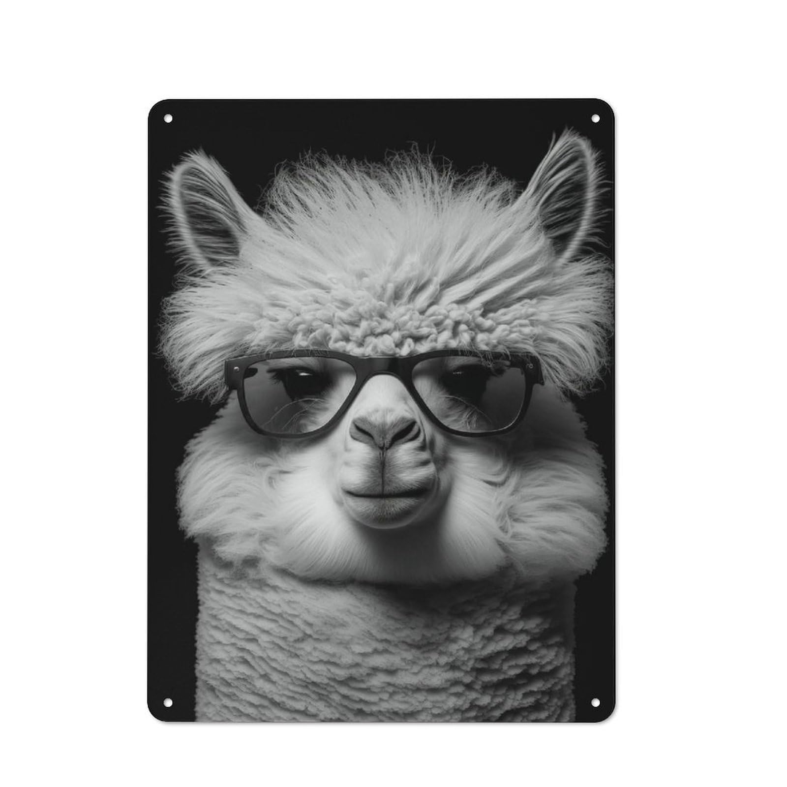 Junmoney Style-17 Vintage Metal Sign 40X30cm Featuring Portrait Of An Alpaca For Pub Or Café, Wall Decor For People Reorganising Pub And Café