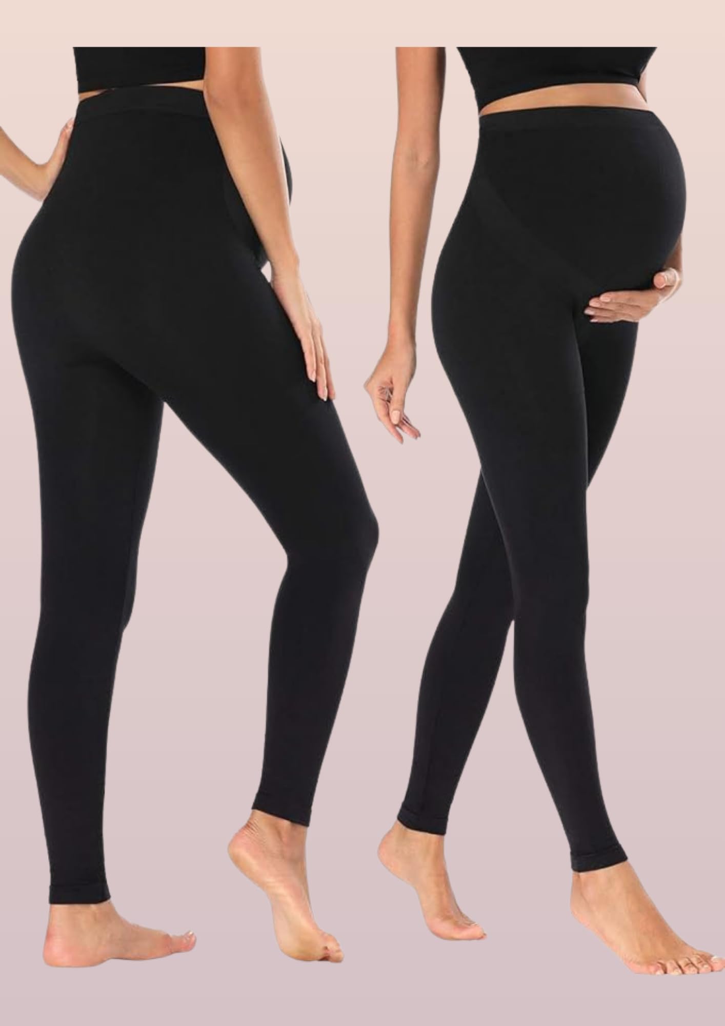 Litelooks Women's Cotton Lycra Over Belly Maternity Leggings - Comfortable, Seam-Free, High Waist Support, Stretchable Pregnancy Pants for Pre & Post Pregnancy (in, Alpha, XL, Regular, Gry-BLK) - Image 3 thumbnail