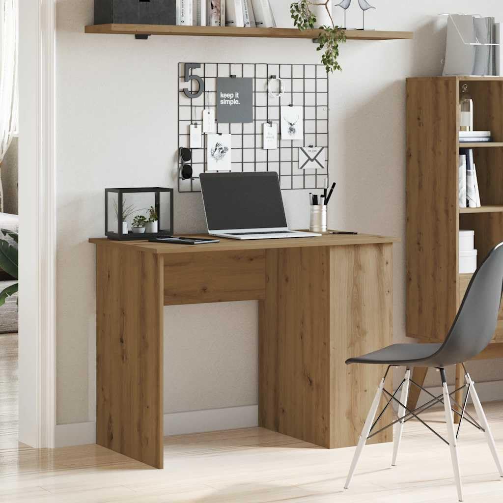 Biurko z drewna dębowego Artisan 100 x 55 x 75 cm z miejscem do przechowywania i szufladą, ergonomiczne biurko komputerowe do biura, biura domowego i gabinetu, zajmuje mało miejsca i jest