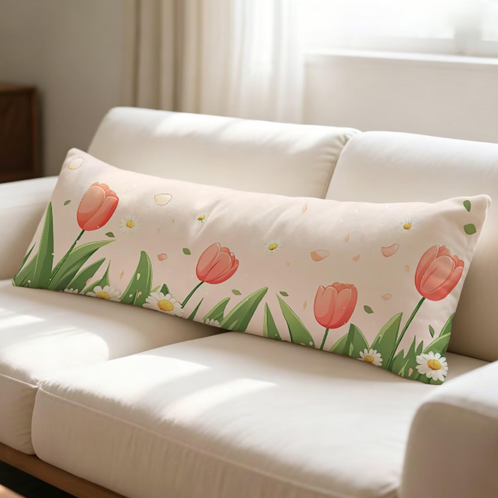 Poszewka na poduszkę 180 x 60 cm beżowa długa poduszka do spania na biodrze, miękka aksamitna poszewka na poduszkę z niewidocznym zamkiem błyskawicznym, kwiat prostokątne poduszki do łóżka salon