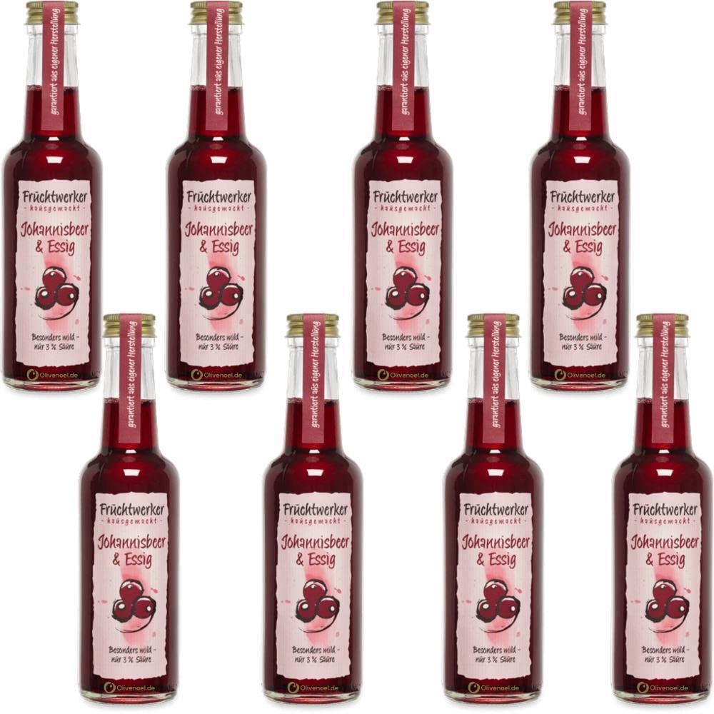 Fruchtwerker | Johannisbeere & Essig | Mit Saft aus echten Früchten | 8er Pack | 8x 250ml Glasflasche