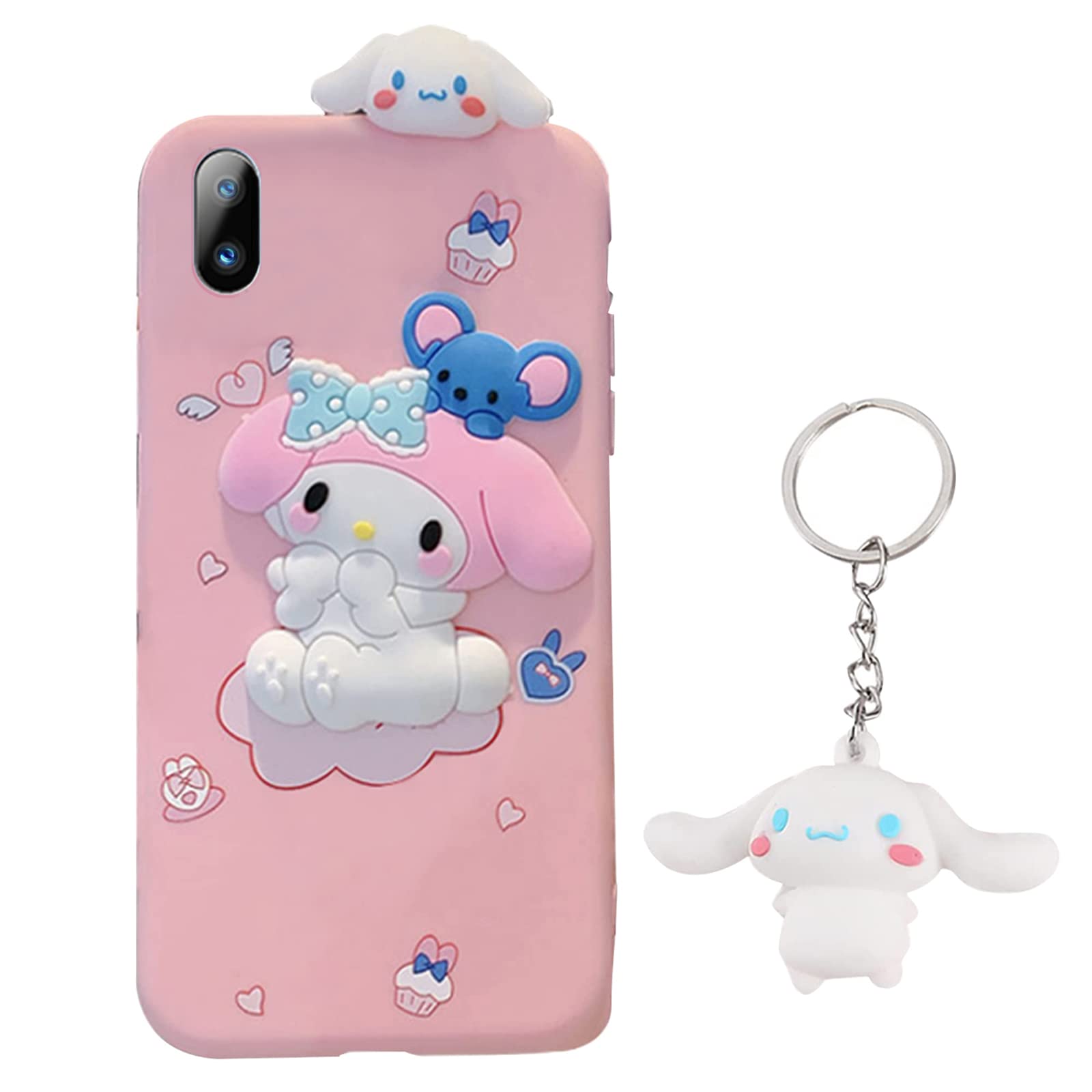 Cute Cartoon Phone Cases+Keychain,Funny Cute Protective Case Cover Compatible with iPhone 13/13 Promax/11/11 Pro Max/Xs Max/XR /12 /12Mini /12Pro/ Pro Max/6plus/7 (iphonex/xs, Pink) - iphonex/xs Pink