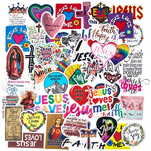 Jesus Christian Stickers for Hydroflasks, 50 PCS Bible Stickers Inspirational Motivational Religious Faith Cross Stickers for Teens, Skateboard Laptop Stickers Christian Gifts and Bible Accessories