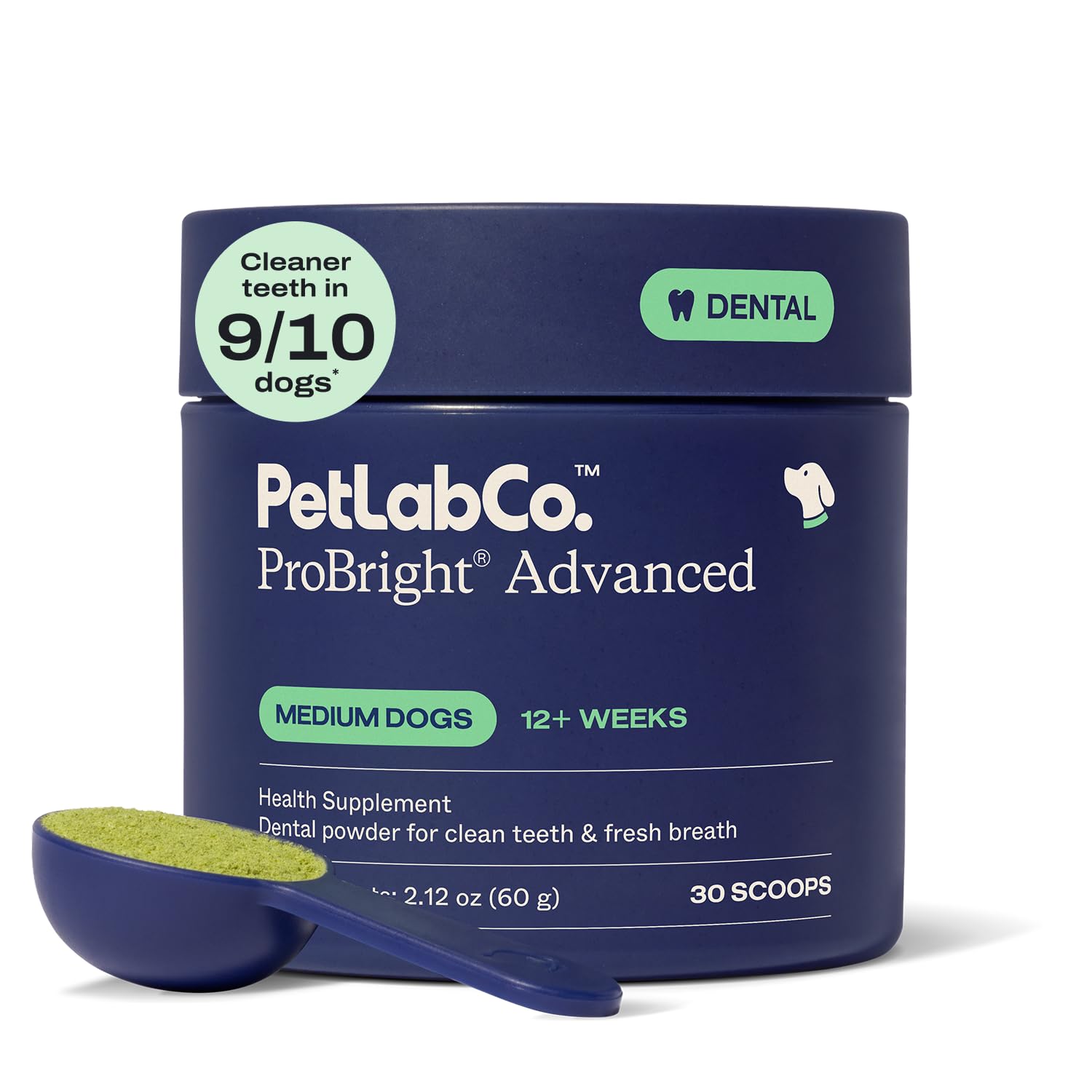 PetLab Co. ProBright Advanced Dental Powder - Dog Breath Freshener - Teeth Cleaning Made Easy – Targets Tartar & Bad Breath - Packaging May Vary - Formulated for Medium Size Dogs