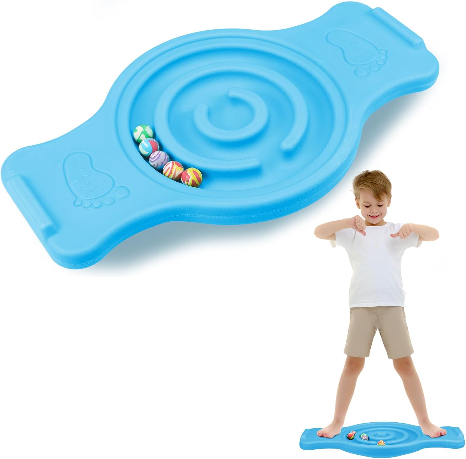 Maze Balance Board for Kids Plastic Wobble Rocker Balance Board with Mini Balls Load 220lb Balance Game with Handles for Toddler Balancing Exercise Equipment Game, 24.5 x 11.8 Inch Dark Blue