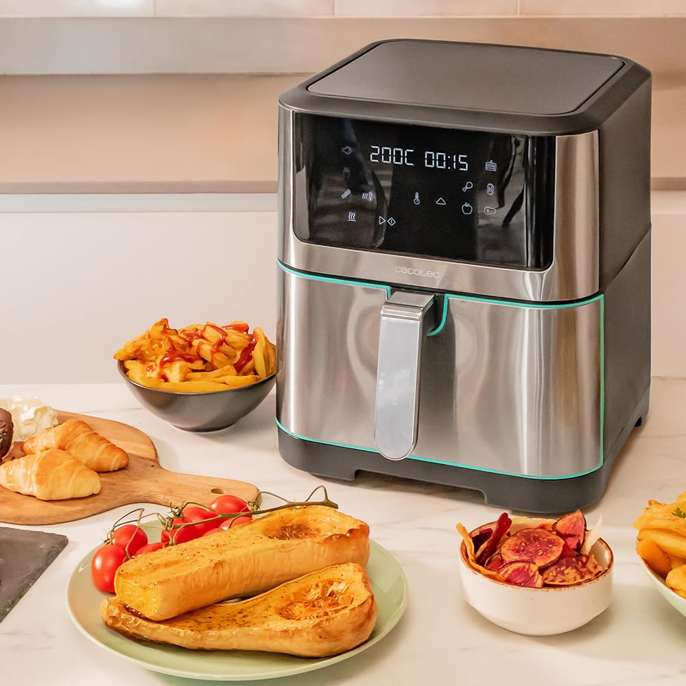 Cecotec Friggitrice Ad Aria da 8L Cecofry Supreme 8000. 1800 W, Pannello Touch, 30º-200 ºC, 10 Modalità Preimpostate, Preriscaldamento, Avviso, Finiture In Acciaio Inossidabile