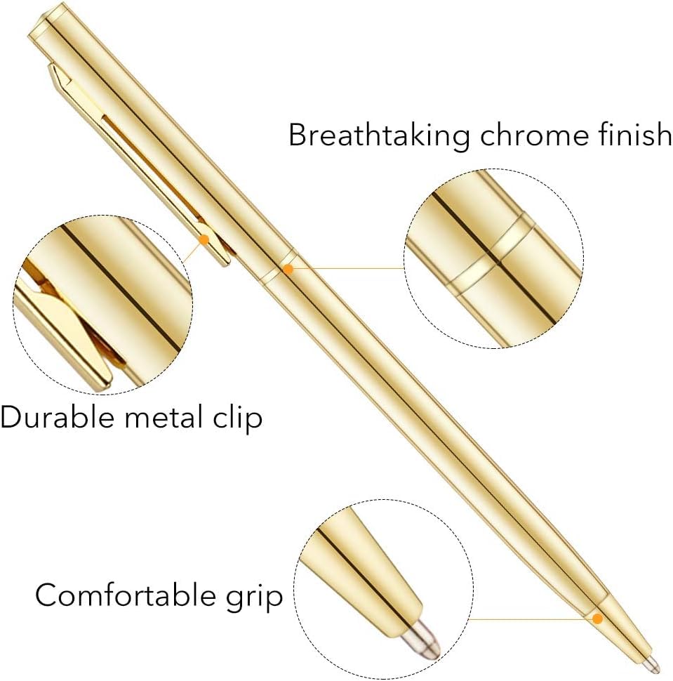 Image of VIETNAM Gold slim pen set Gold Slim Ballpoint Pens Black ink Medium Point(1 mm), Nice Gift for Wedding Business Office Students Teachers Christmas (6PCS)