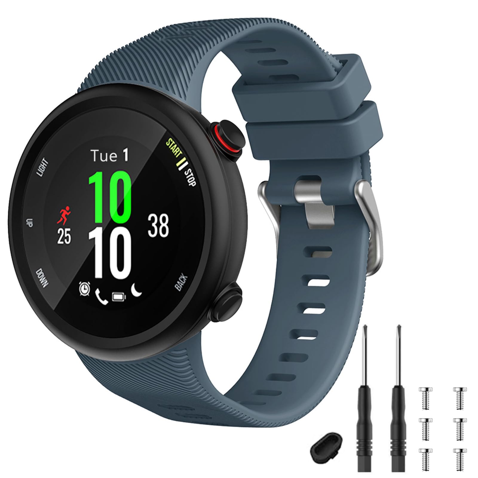 TopPerfekt Strap Compatible with Garmin Forerunner 45s, Sport Silicone Wristband Arm Band Replacement Bracelet for Forerunner 45s (Slate Silver Buckle) — image 1