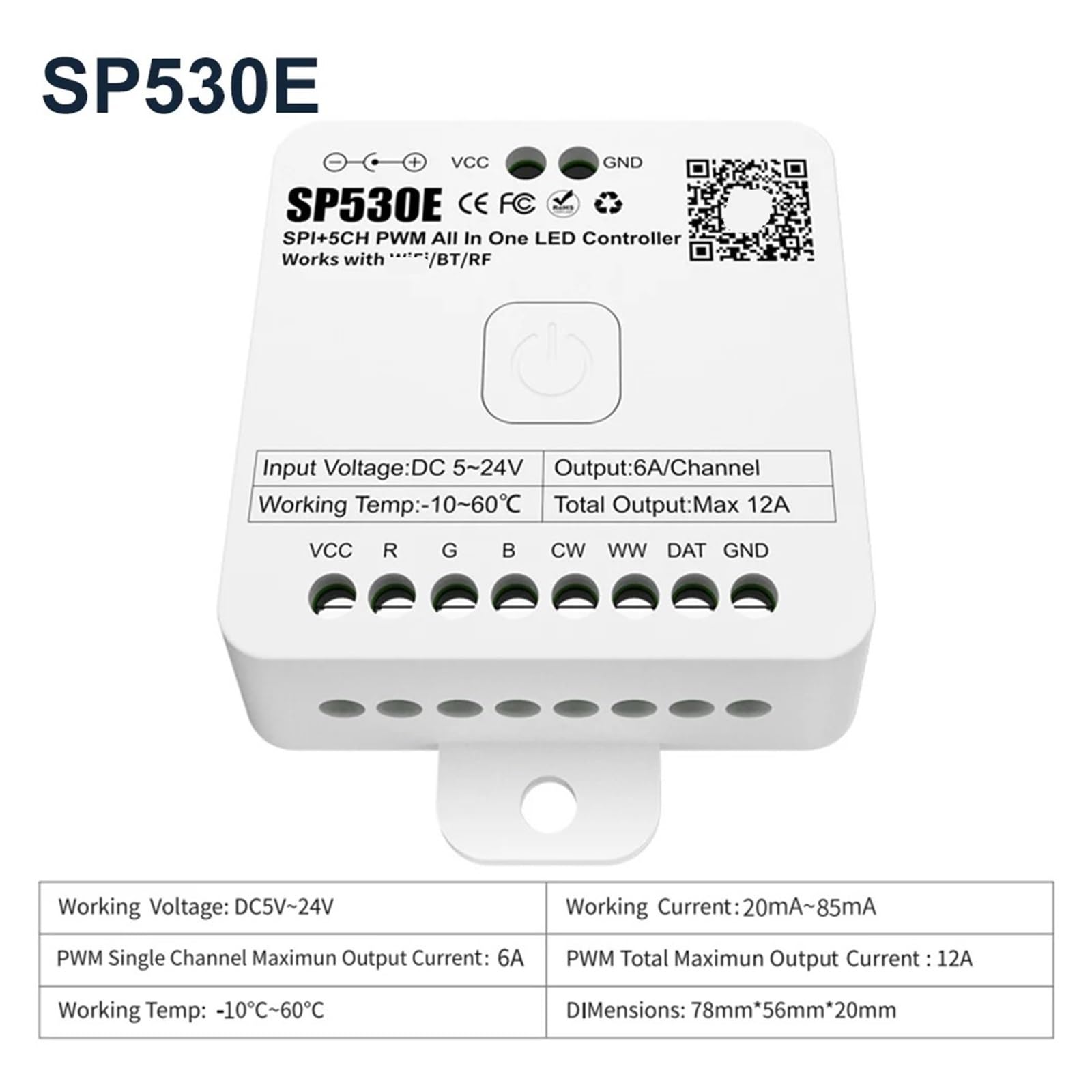 SP530E SPI+5CH PWM Configuración del controlador LED Dim/CCT/RGB/RGBCCT 2,4G Panel táctil de control remoto(RC1 Touch Panel)