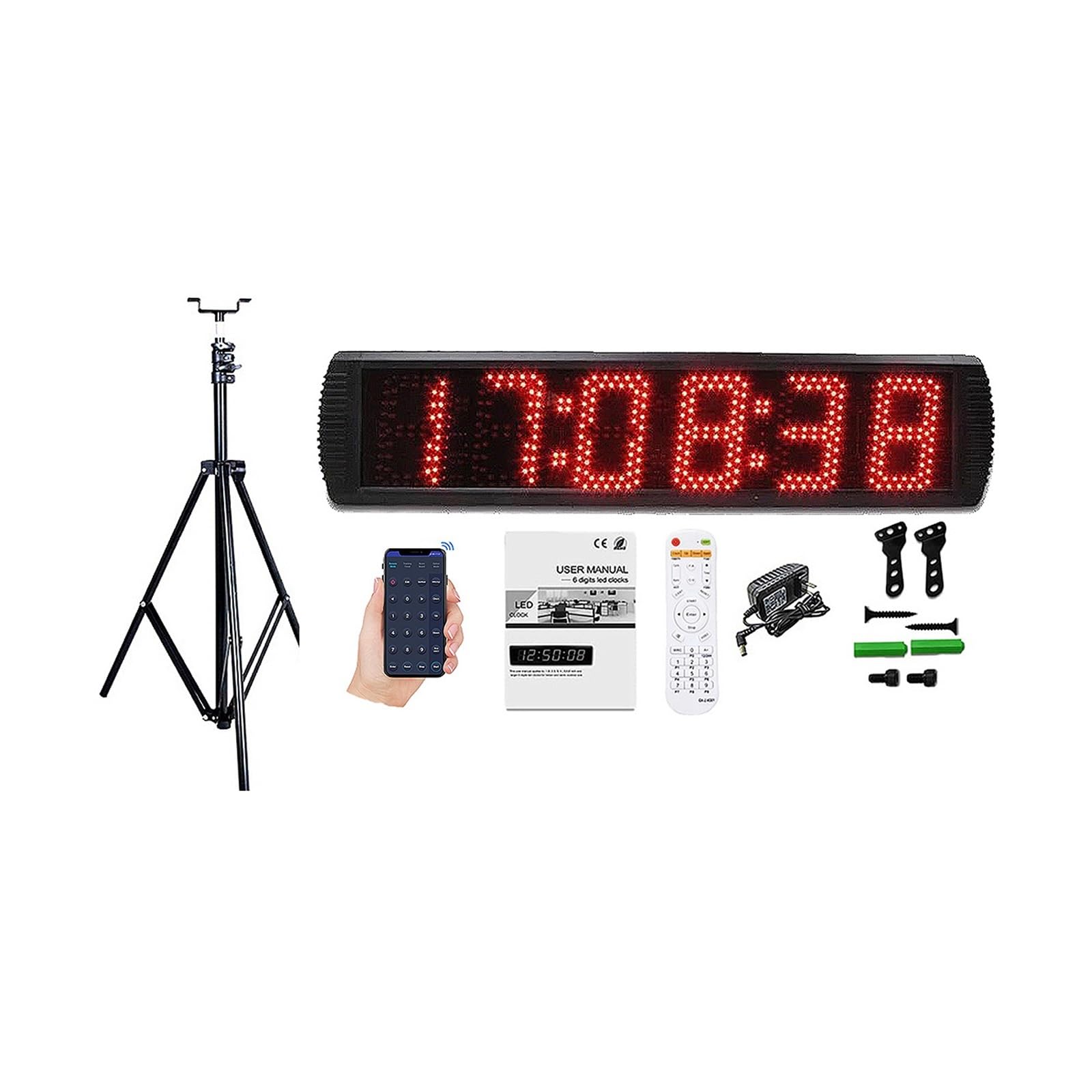 Minuterie de Gym, Extérieur 5 ''Grand chronomètre LED Affichage de l'heure Compte à rebours numérique Sport Course Horloge/trépied Multifonction(Suit C)