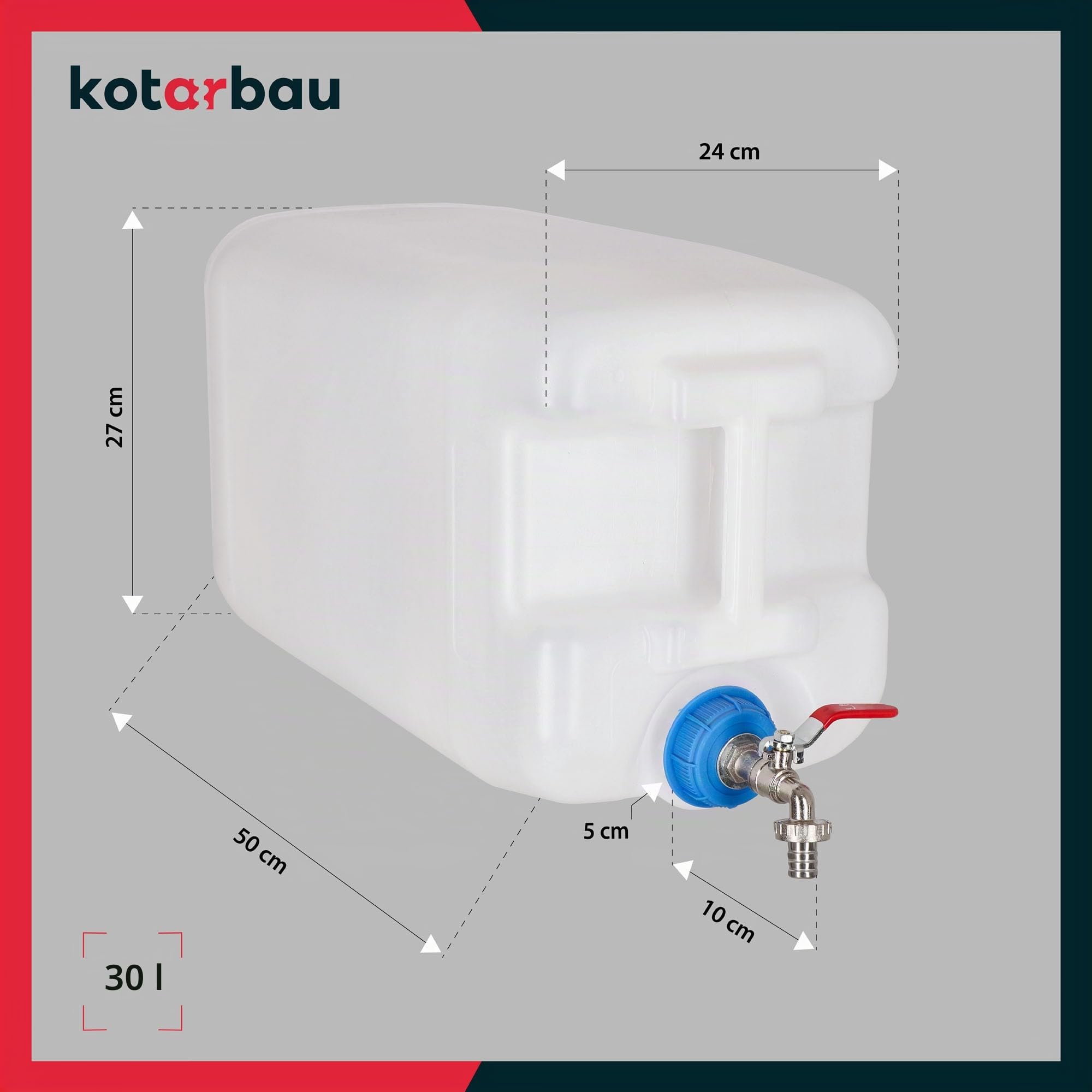 KOTARBAU® Wasserkanister 30l mit Hahn Kunststoff Wasserbehälter Weiß Kanister Wassertank Trinkwasserkanister Camping Wasserkanister Trinkwassertank Wasser Behälter