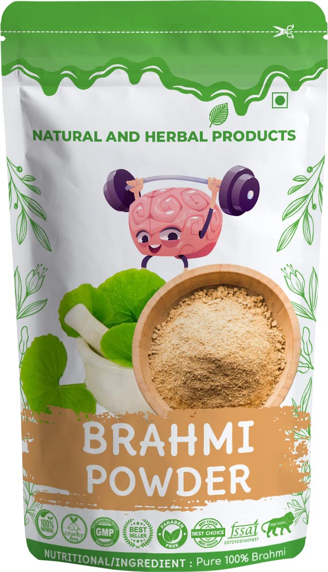 Edible Brahmi Powder for Eating/Drinking/Brain/Kids/Memory, Hair Growth(Wash, Silky, Smooth, Stronger, Cleanser, Deep Cleansing, Soft) for Men and Women, Bacopa monnieri, Waterhyssop(100GM)