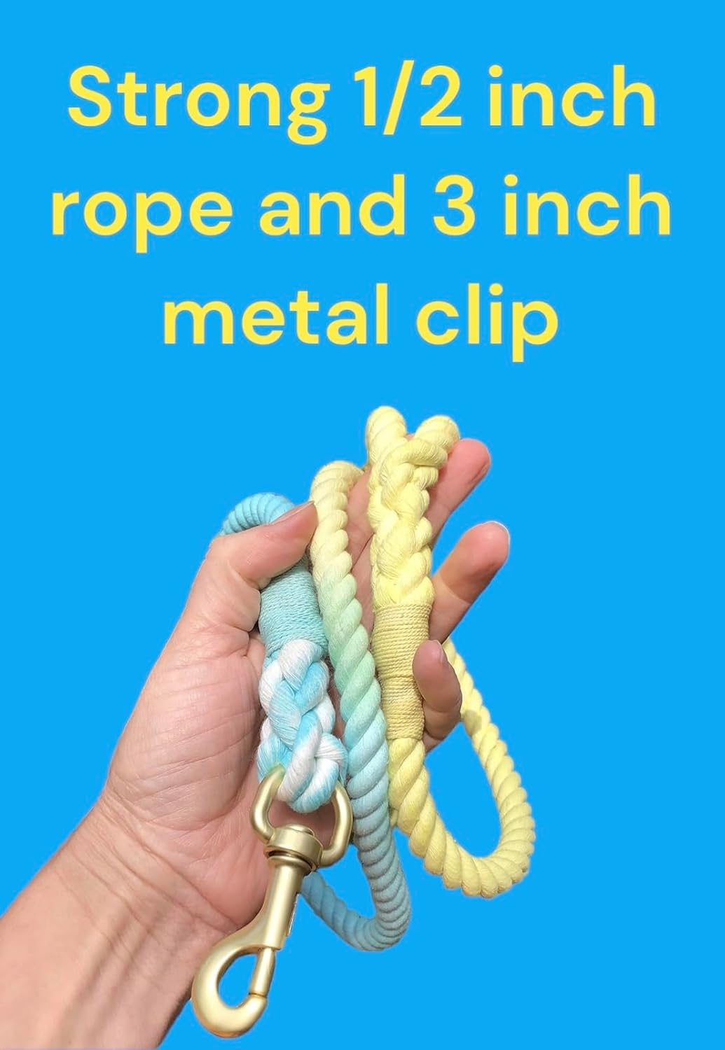 Glow Pups Leash, Yellow and Blue Rope Leash with Rustproof Swivel Hook, Durable Tie Dye Ombre Design, Comfortable Grip, Ideal 59-inch Length for Medium and Large Dogs - Yellow Blue