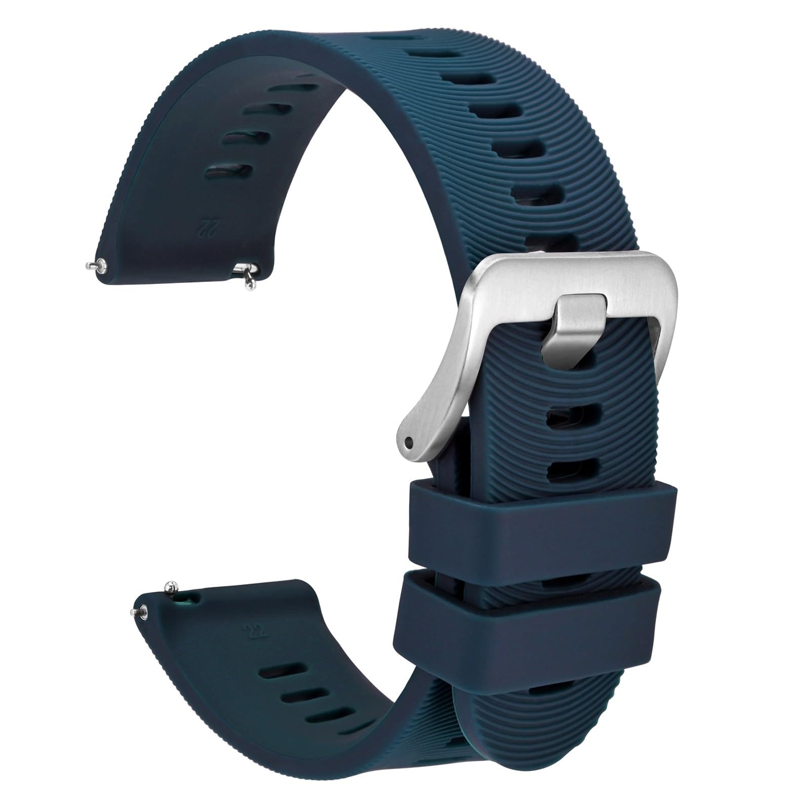 WOCCI 20mm Arched Stripes Silicone Watch Band for Men, Quick Release Strap, Silver Buckle (Dark Blue)
