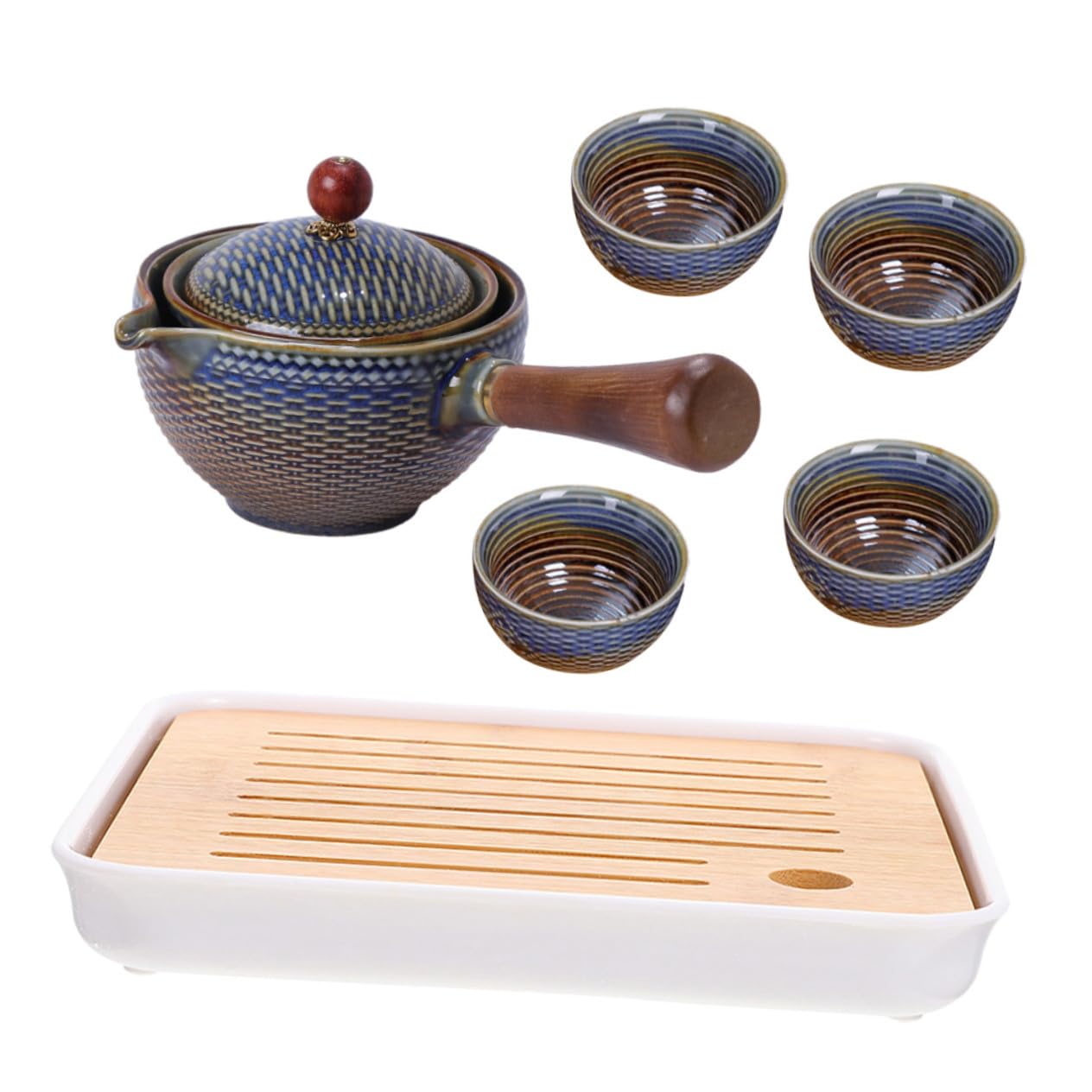 Juego de té portátil automático POPETPOP con tetera de cerámica resistente y bandeja de viaje