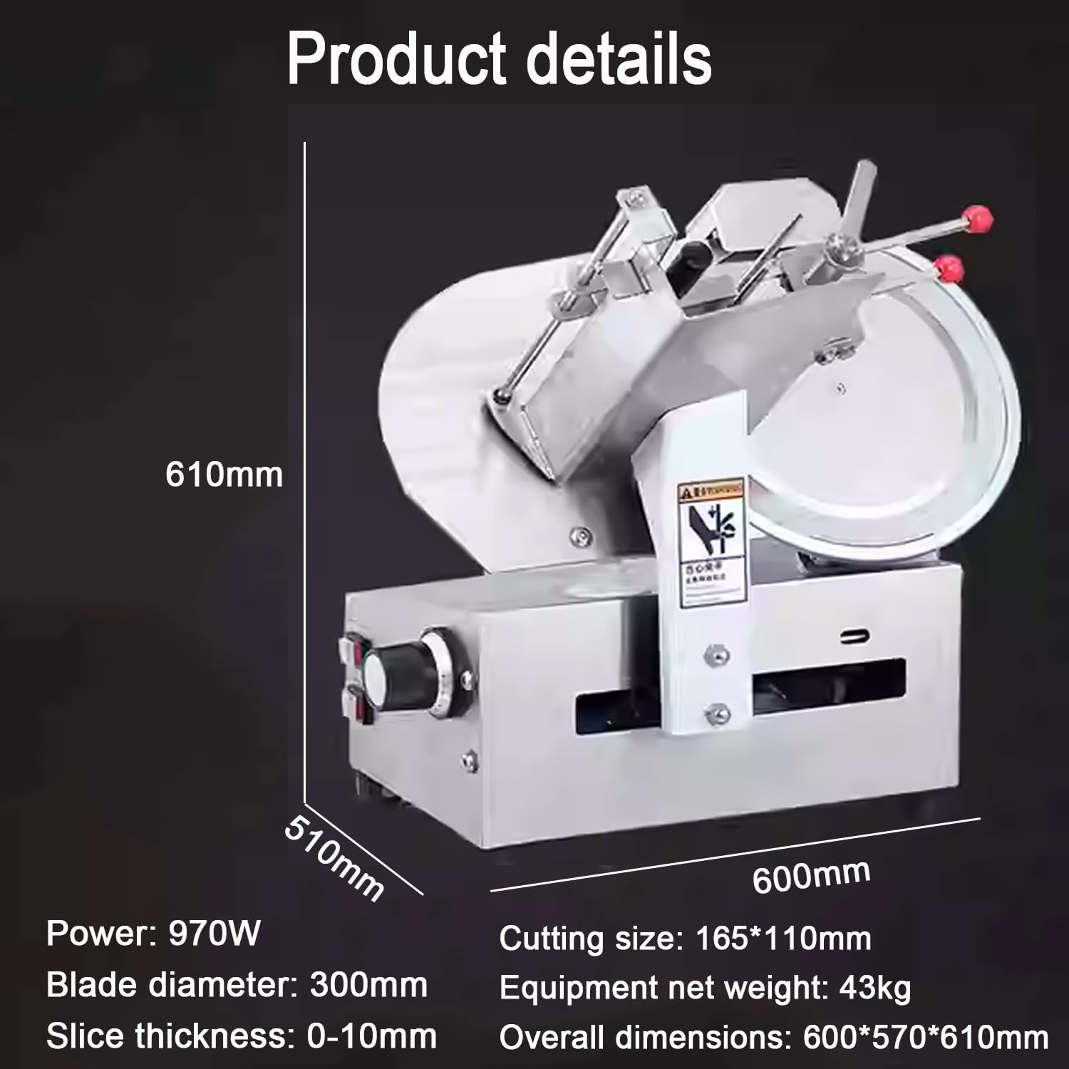 Affettatrice elettrica da 30,5 cm, doppio motore da 450 W, spessore regolabile da 0 a 10 mm, affettatrice automatica per carne, formaggio, verdure, prosciutto