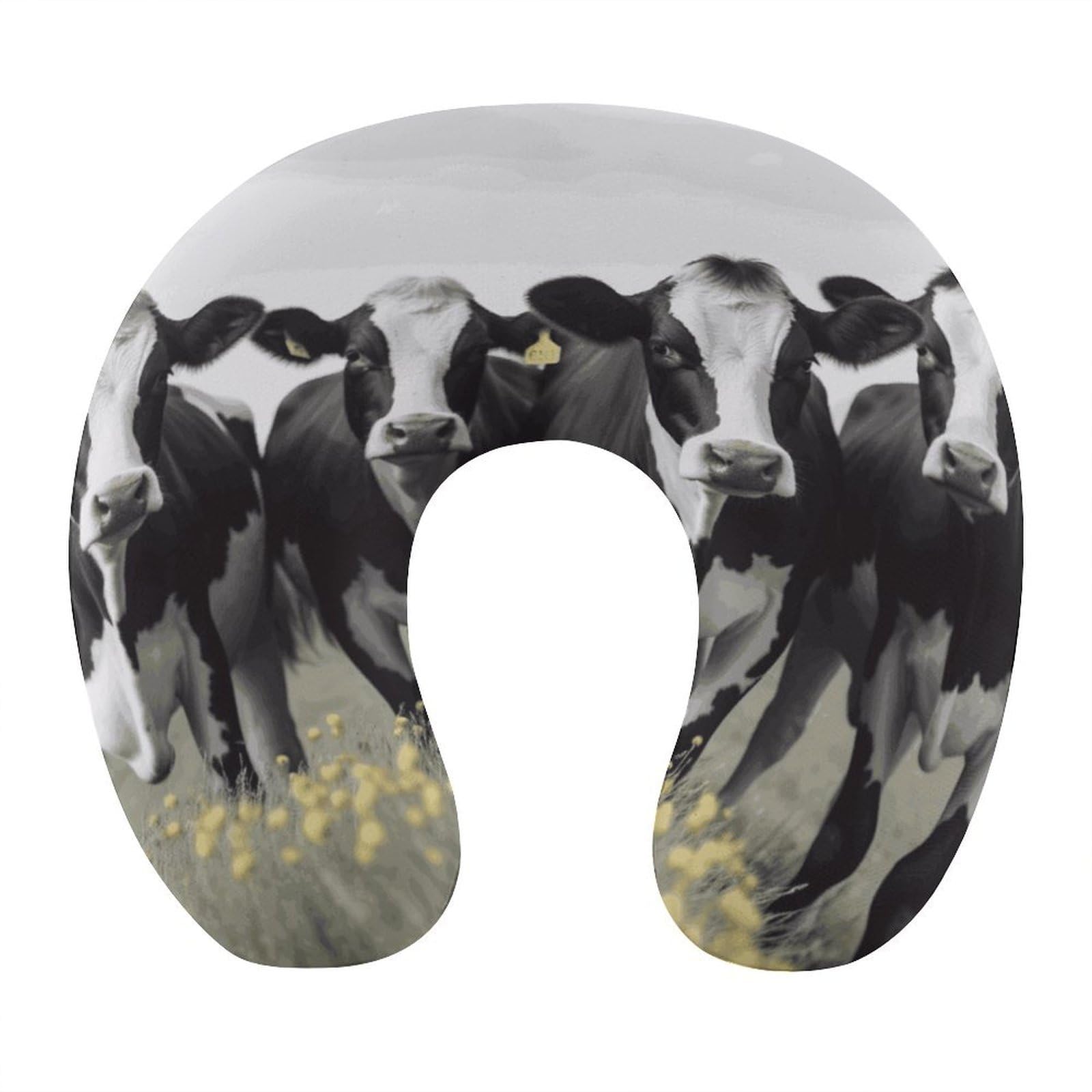 VstaDank Black White Cow Neck Pillow Soft Comfortable Travel U-Shaped Pillow Portable Shoulder Pillow Memory Foam Head Support Pillow for Airplane Car Home Office