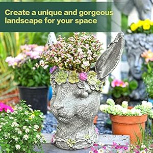 Sungmor bobby rabbit head planter premium resin 146 tall large garden pot lovely animal figurine ornament plant container hand painted decorative plant pot indoor artificial flower vase  urban country home decor