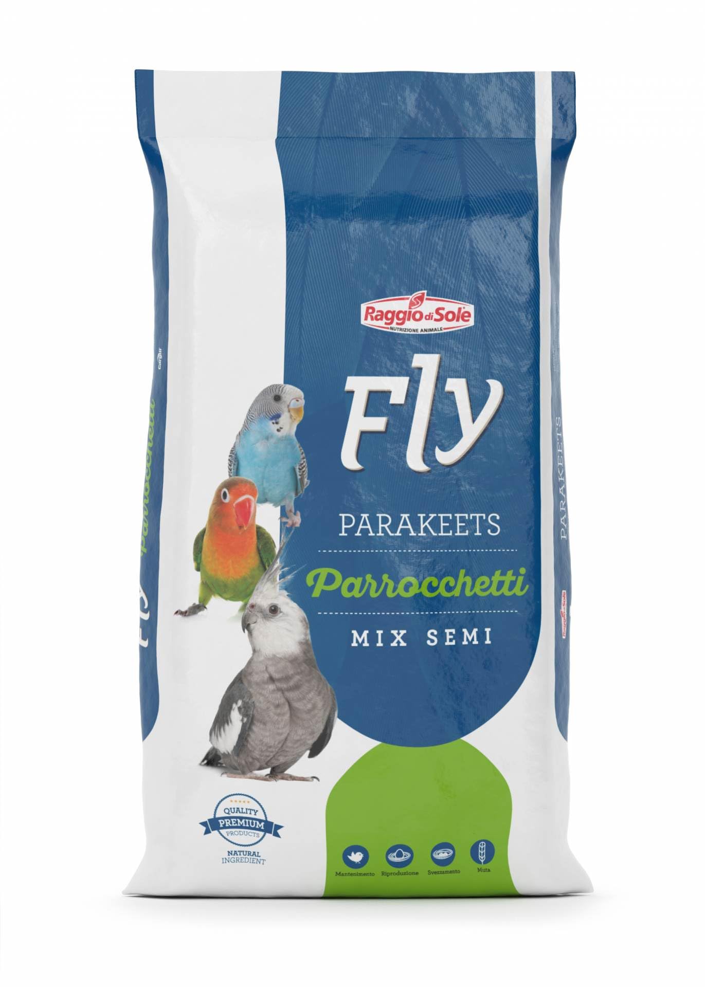 Raggio di Sole Fly Mangime Premium per Parrocchetti Australiani, Mix Semi Naturali, Alimento Bilanciato per Tutte le Fasi della Vita, 20 kg